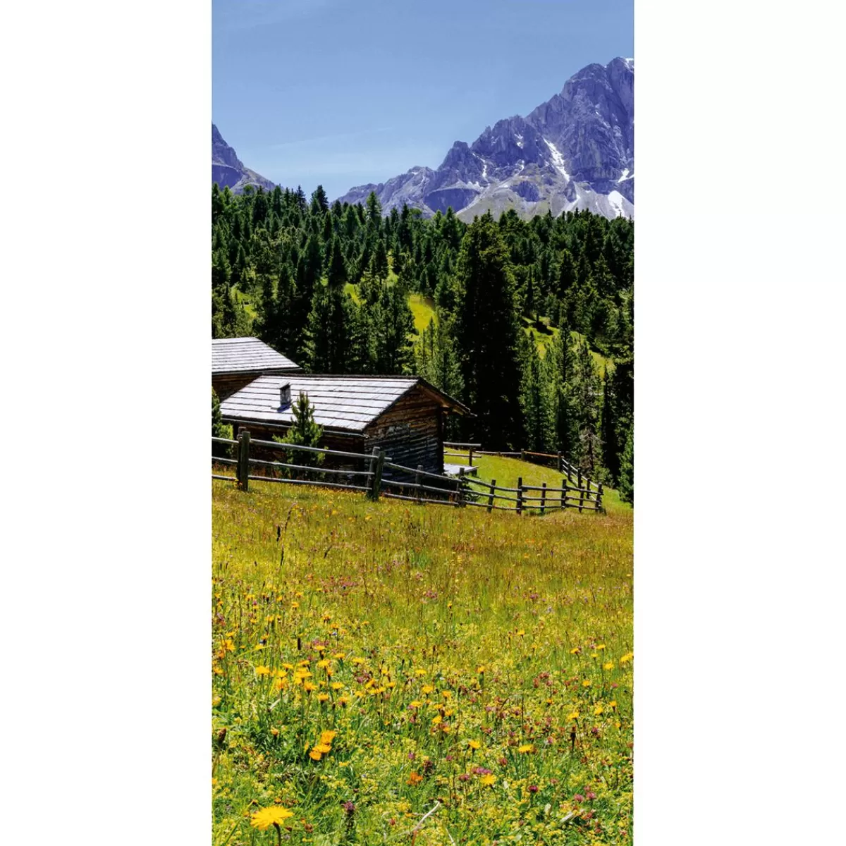 DecoWoerner Flame-retardant Fabric Banner "Mountain Pasture With Hut" Made Of Flag Fabric 100 X 200 Cm