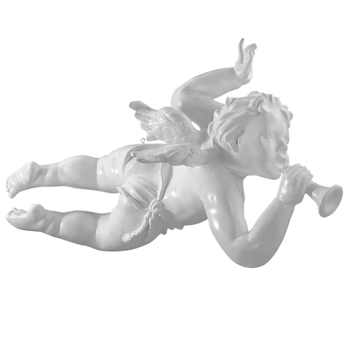 DecoWoerner Flying Baroque Angel Figure With Horn, 120 Cm,