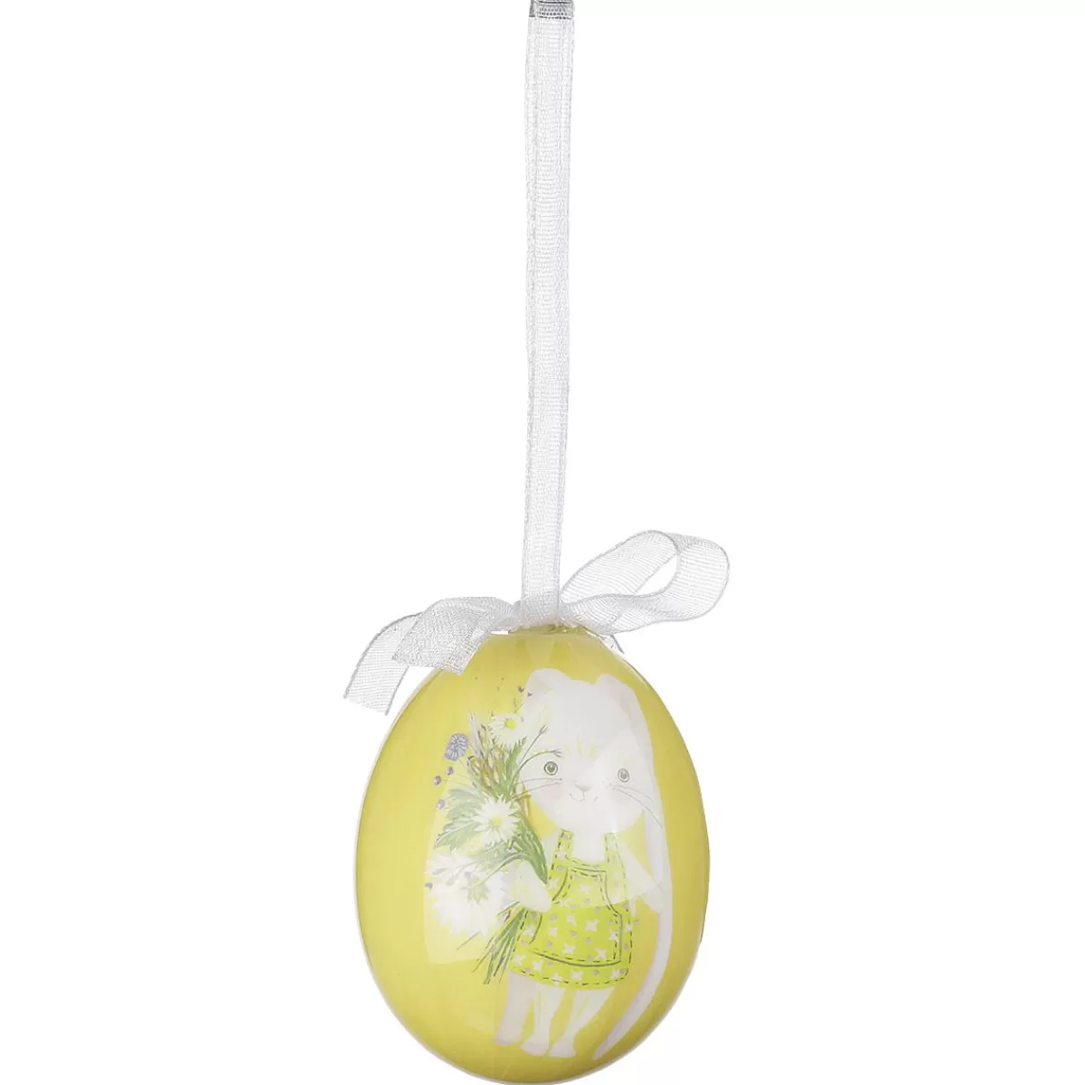 DecoWoerner Foam Easter Egg Set To Hang, Yellow With Bunny Pattern And Bow 8pcs.