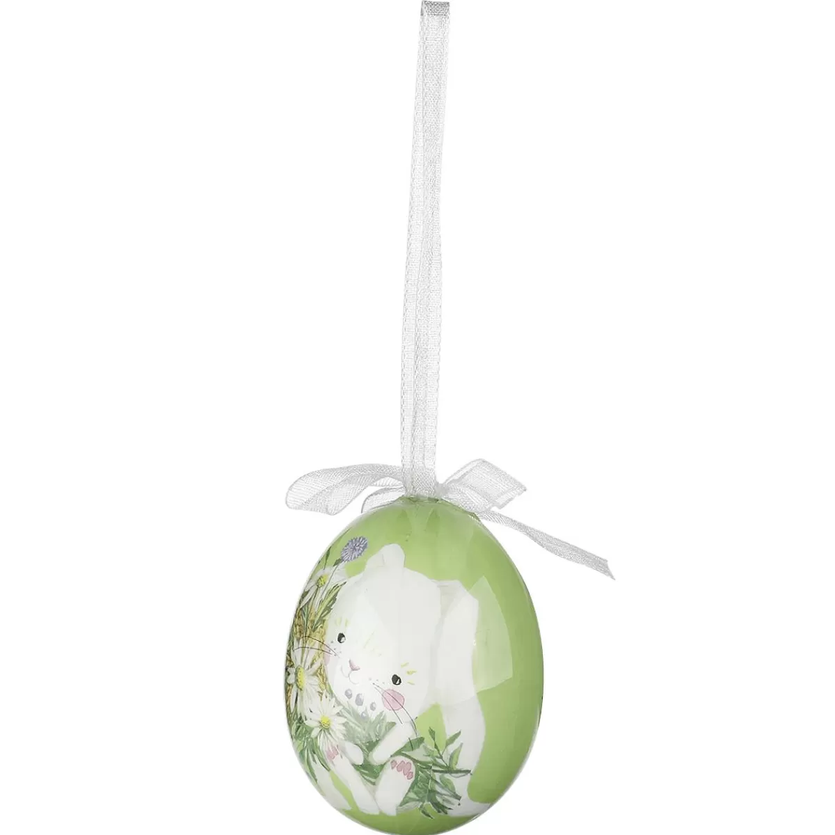 DecoWoerner Foam Easter Egg Set To Hang, Yellow With Bunny Pattern And Bow 8pcs.