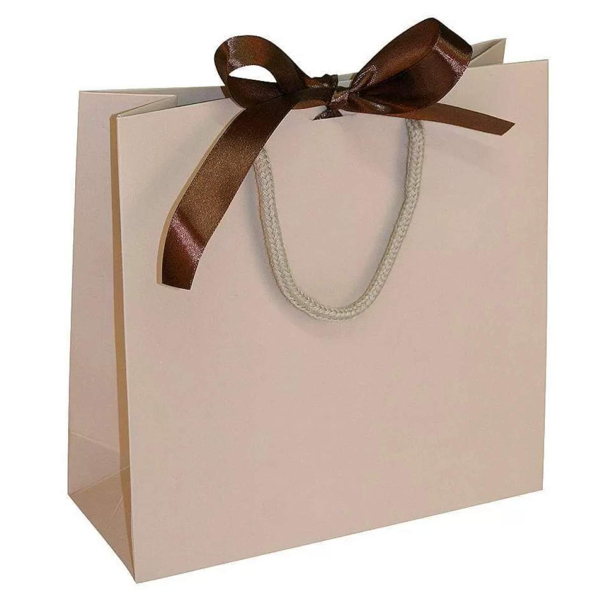 DecoWoerner Gift Bags, 20 X 20 Cm, Sand 25 Pieces, 200 G/ M², With Matching Satin Bow