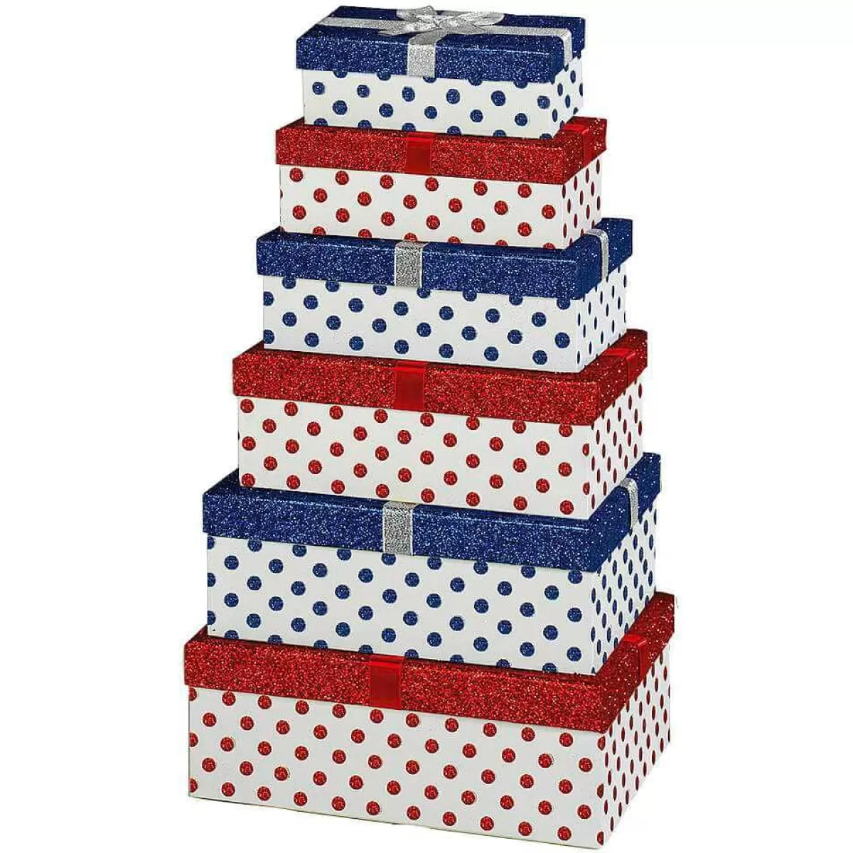 DecoWoerner Gift Boxes Set White/red/blue, 6 Parts