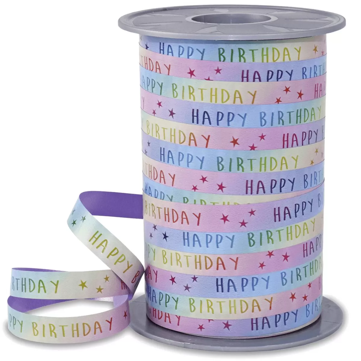 DecoWoerner Gift Ribbon "Rainbow Birthday" Pastel 10mm, 200 M