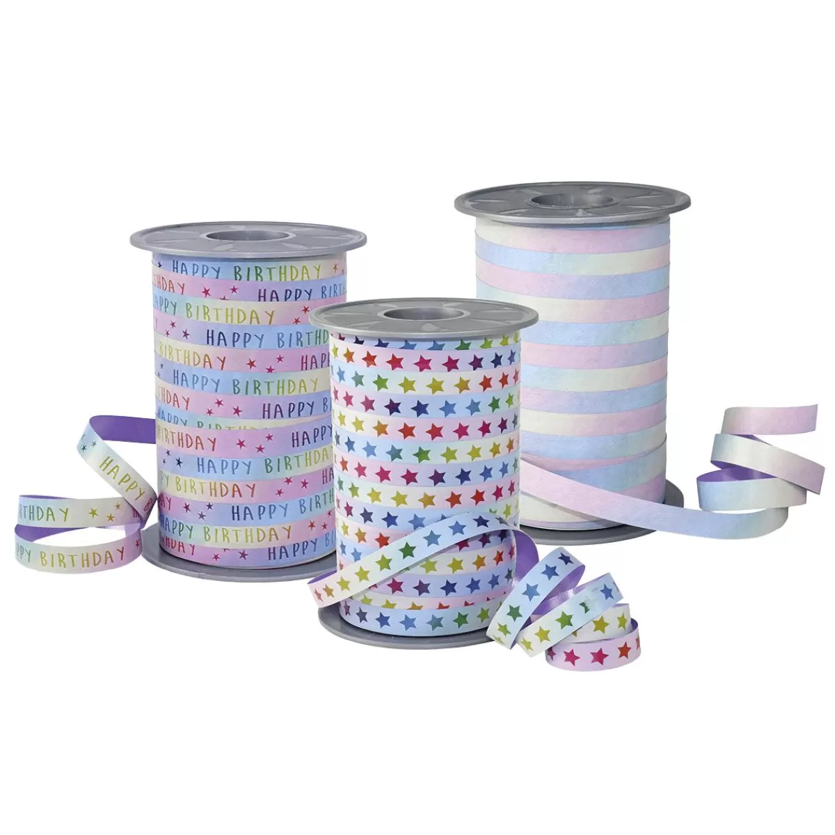 DecoWoerner Gift Ribbon "Rainbow Birthday" Pastel 10mm, 200 M