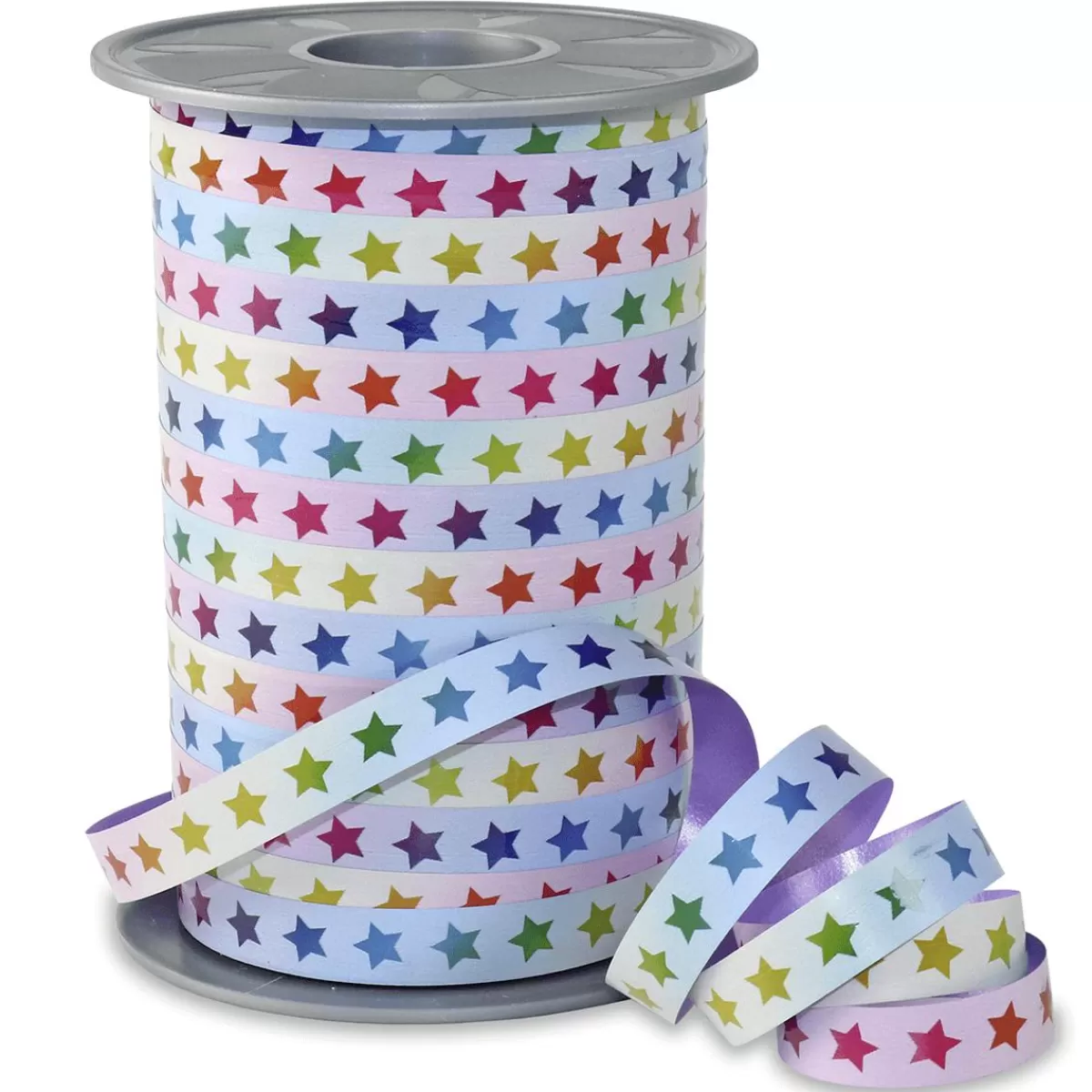 DecoWoerner Gift Ribbon "Rainbow Star" Pastel 10mm, 200 M