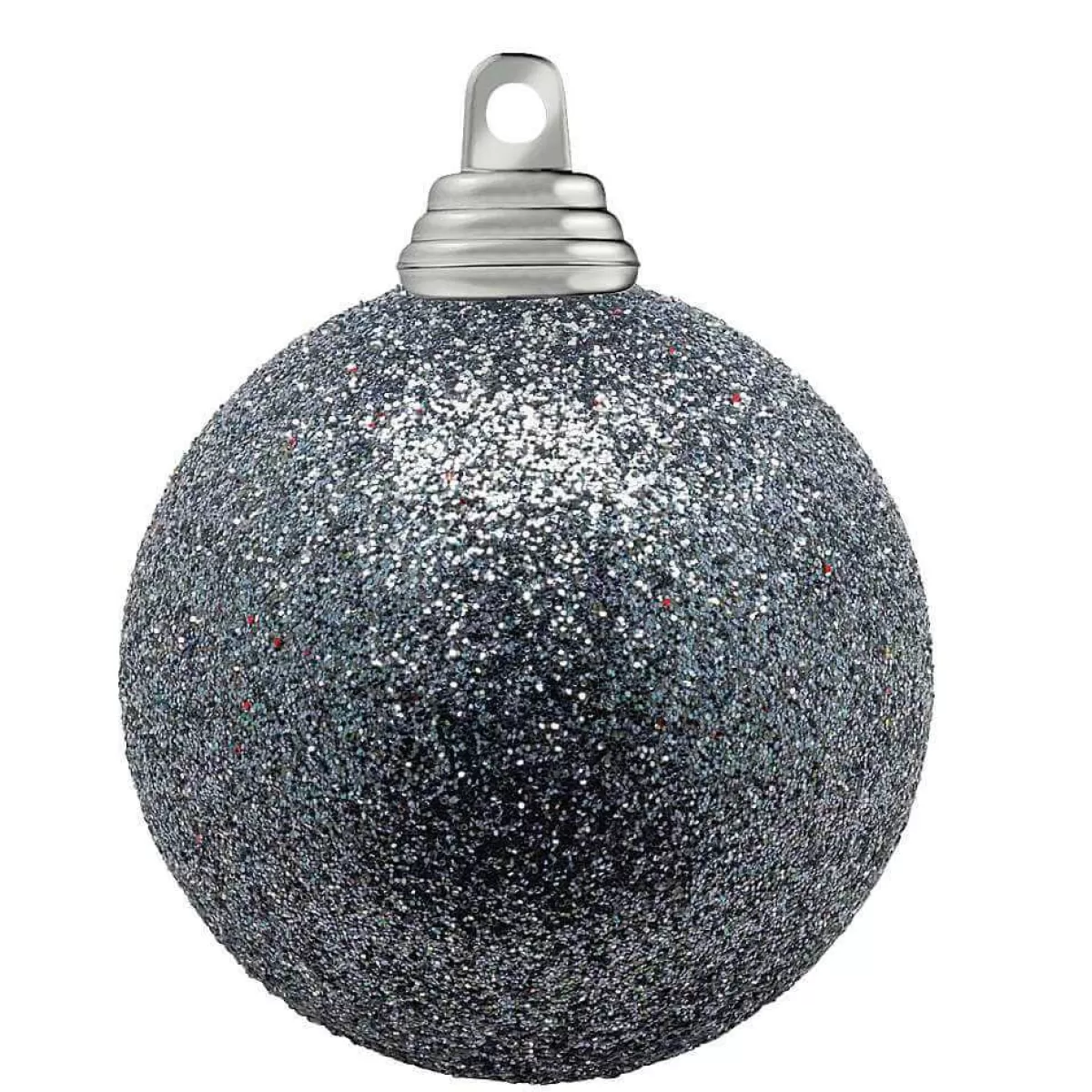 DecoWoerner Glitter Christmas Baubles In Anthracite Plastic, 10 Cm Ø - 6 Pieces