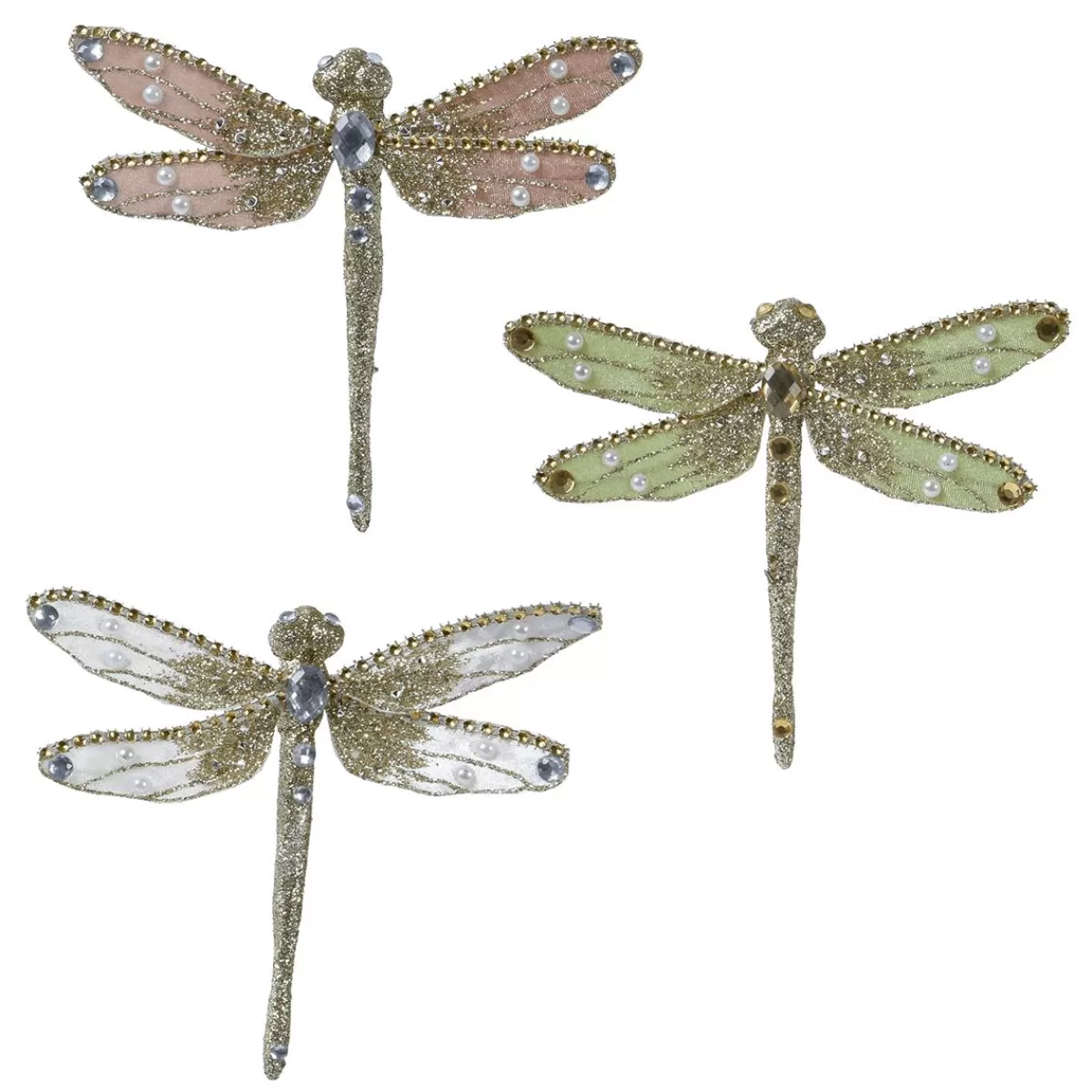 DecoWoerner Glittering Dragonflies With Clip 18 Cm, 3 Pieces