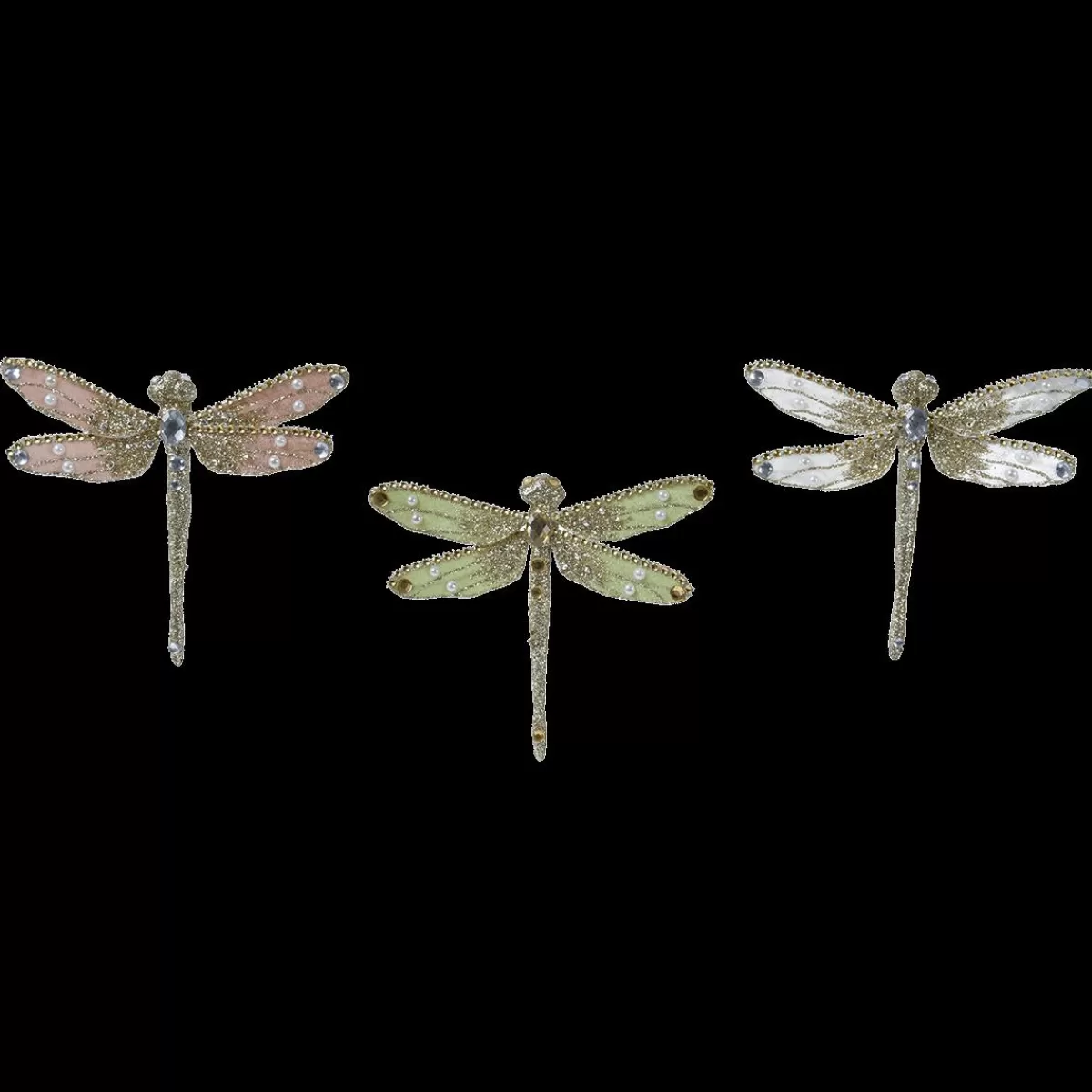 DecoWoerner Glittering Dragonflies With Clip 18 Cm, 3 Pieces