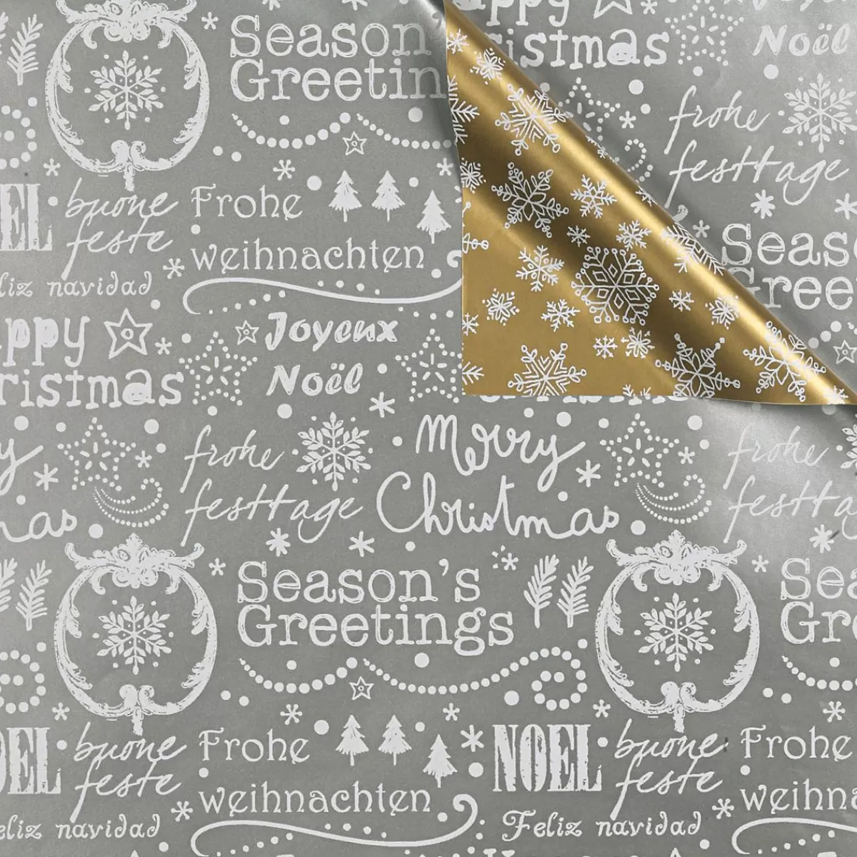 DecoWoerner & Silver Christmas Double Sided Gift Wrapping Paper With Christmas Symbols - 50m Wrapping Paper Roll