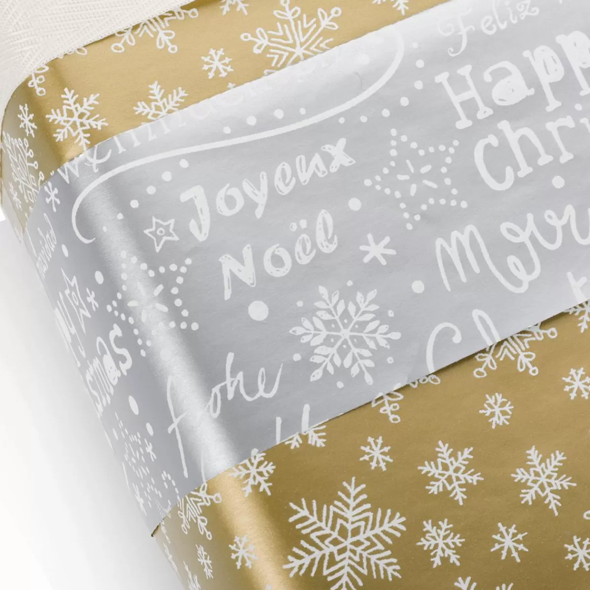 DecoWoerner & Silver Christmas Double Sided Gift Wrapping Paper With Christmas Symbols - 50m Wrapping Paper Roll