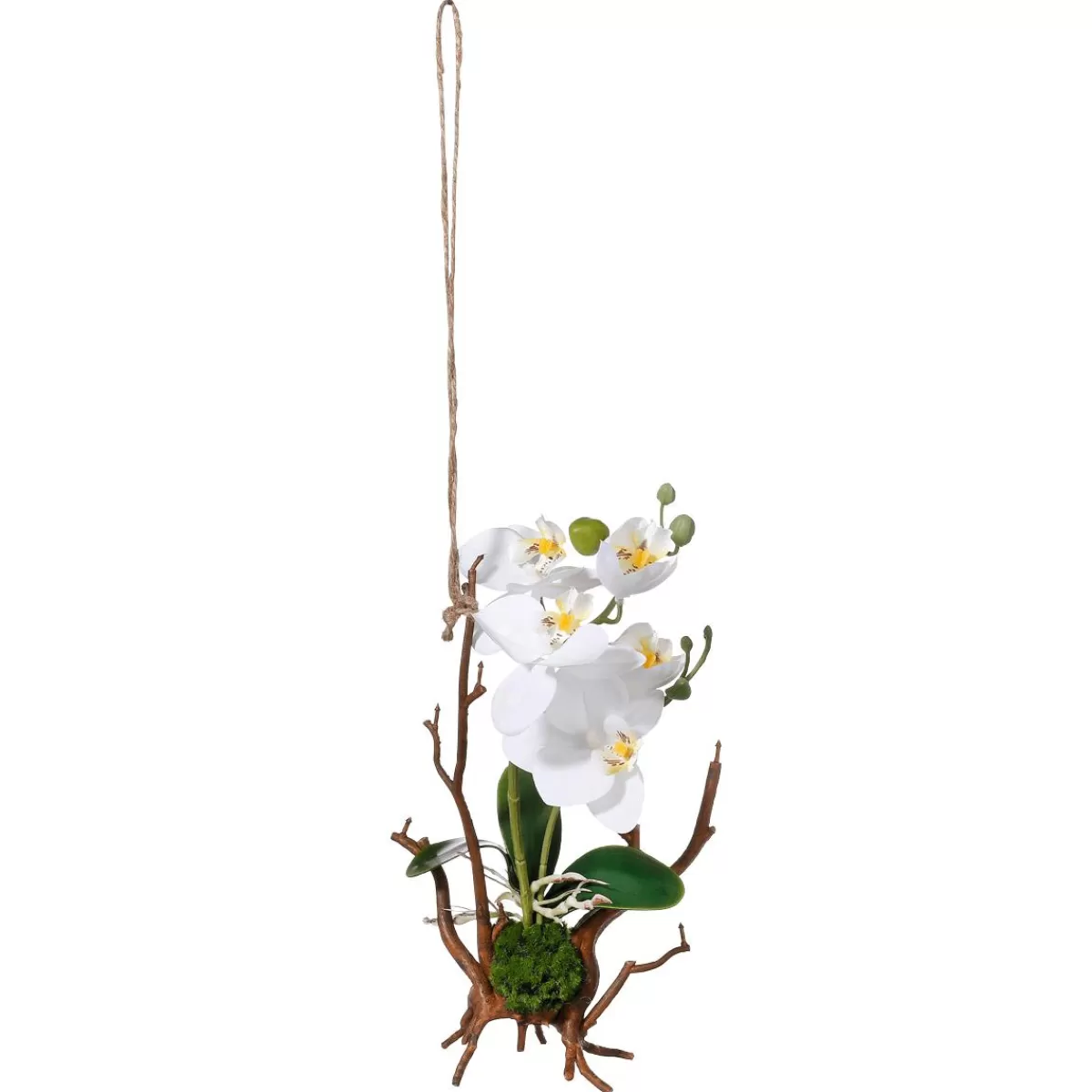 DecoWoerner Hanging Artificial Orchid, 32 Cm , On Artificial Wooden Stem