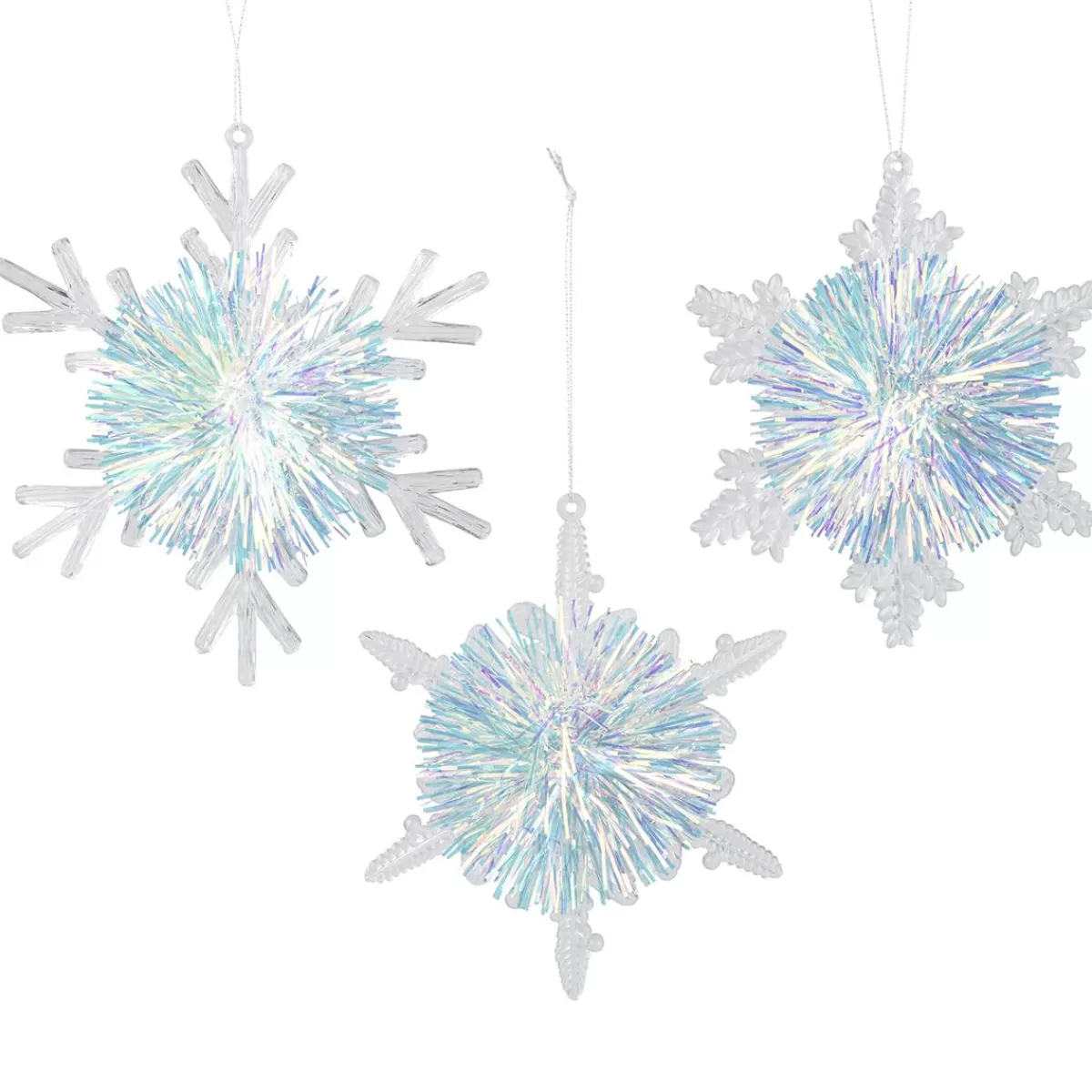 DecoWoerner Iridescent Snowflake Pendant Set Of 3, 10 CmØ