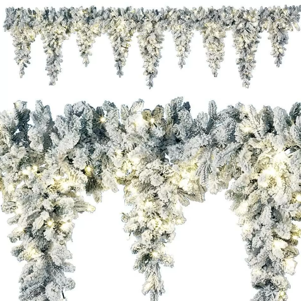 DecoWoerner LED Icicles - Fir Garland Snowy, 270 Cm