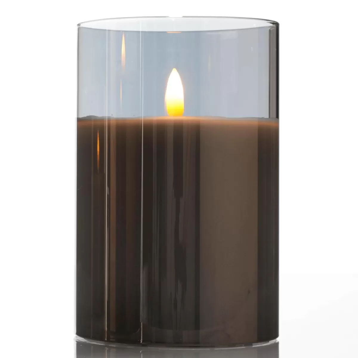 DecoWoerner LED Wax Candle In Smoke Glass 10 X 15 Cm