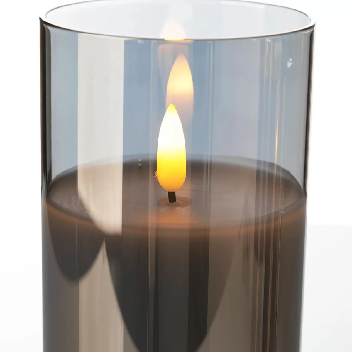 DecoWoerner LED Wax Candle In Smoke Glass 10 X 15 Cm