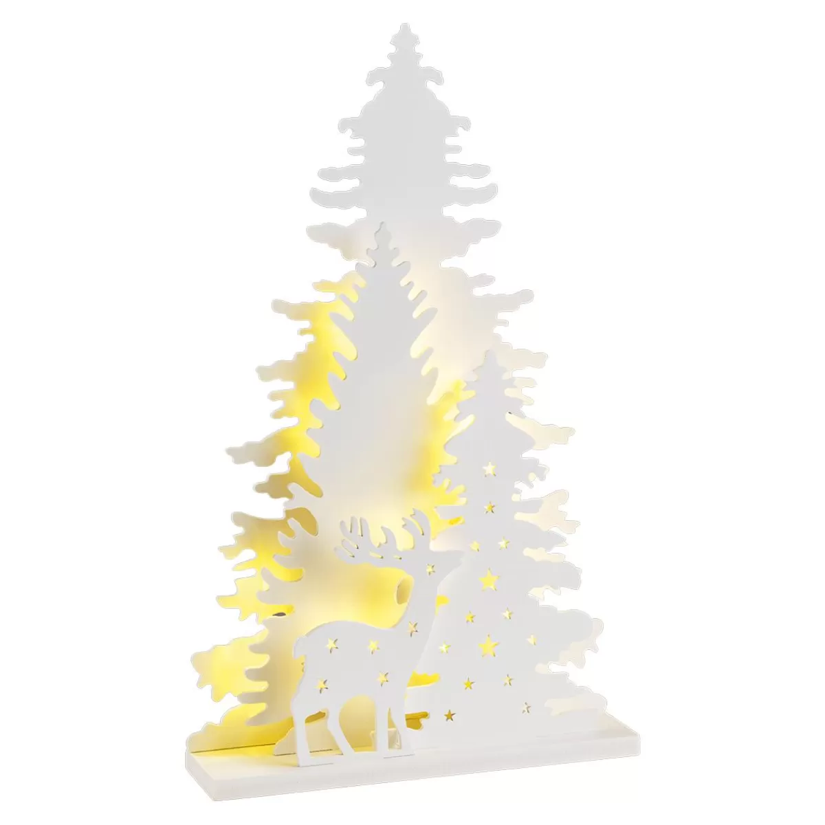 DecoWoerner LED Wooden Display Stag With Fir Trees