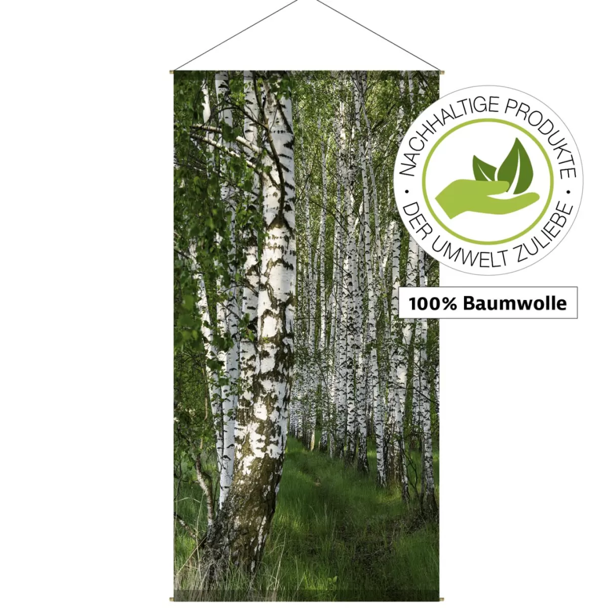 DecoWoerner Lightfast, Natural Fabric Banner "Birch Forest" Made Of Cotton 100 X 200 Cm