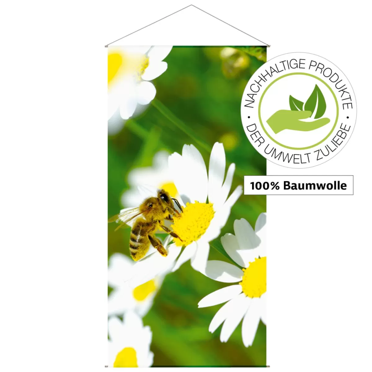 DecoWoerner Lightfast Natural Fibre Fabric Banner "Bee" Made Of Cotton 100 X 200 Cm