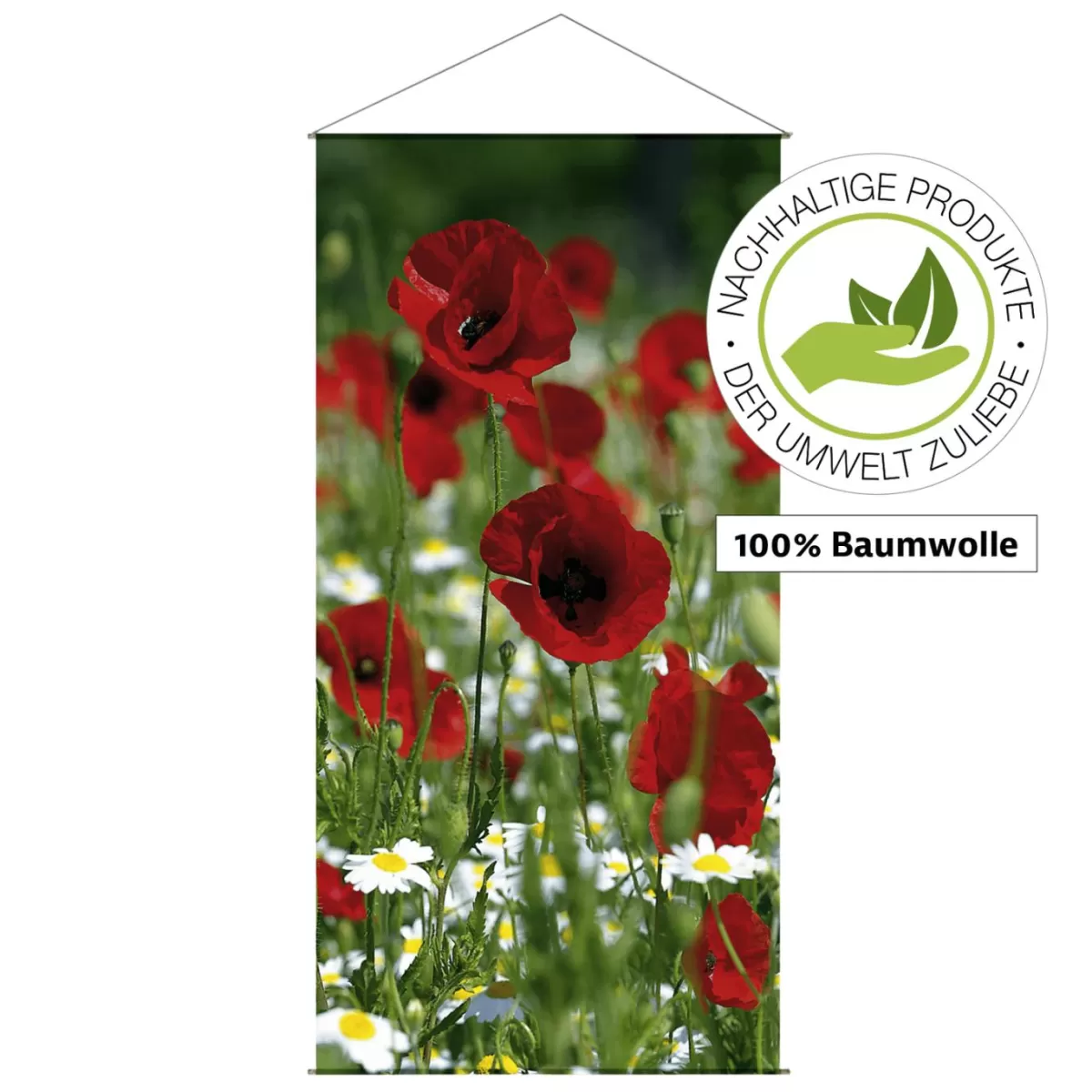 DecoWoerner Lightfast Natural Fibre Fabric Banner " Poppy" Made Of Cotton 100 X 200 Cm