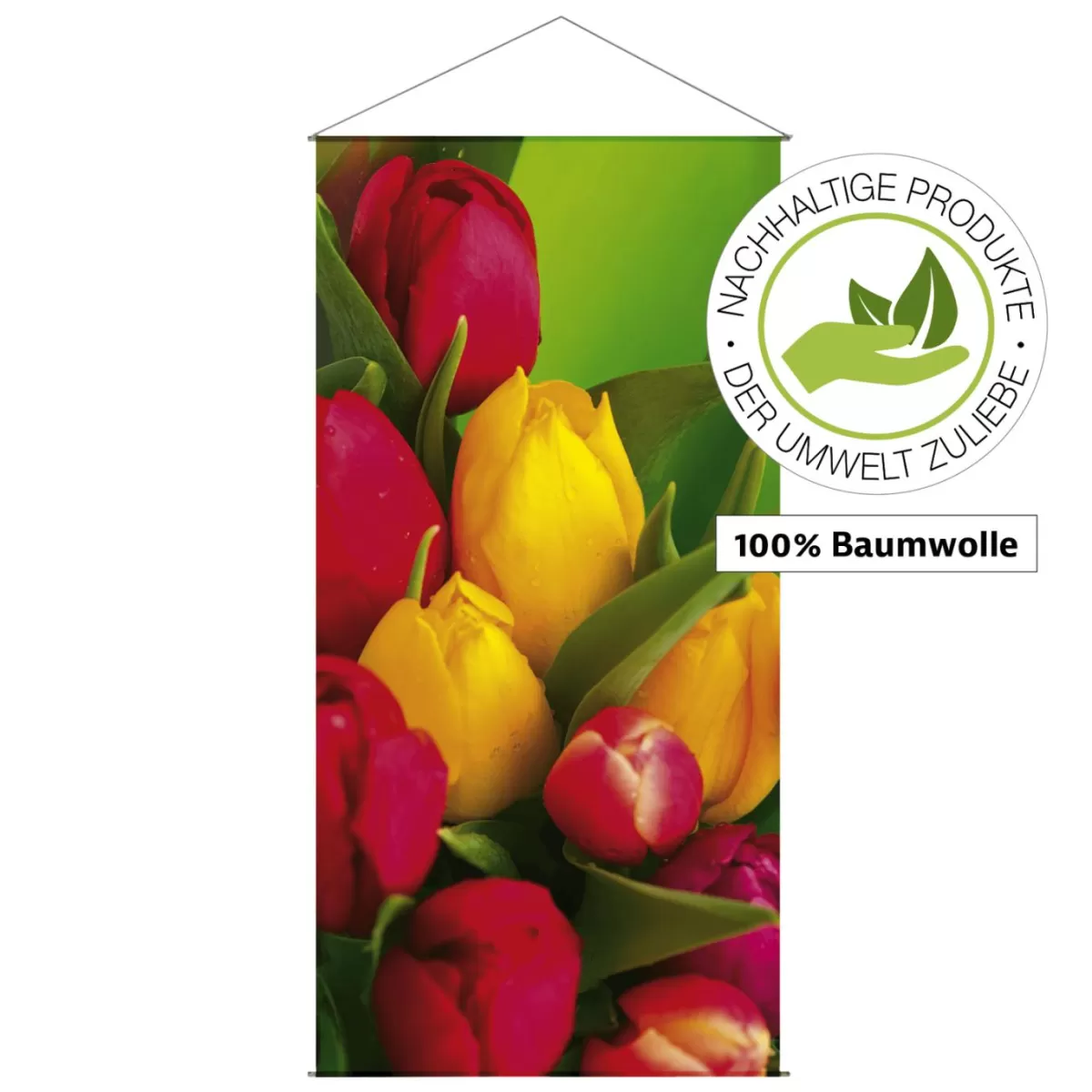 DecoWoerner Lightfast Natural Fibre Fabric Banner "Tulip Bouquet" Made Of Cotton 100 X 200 Cm