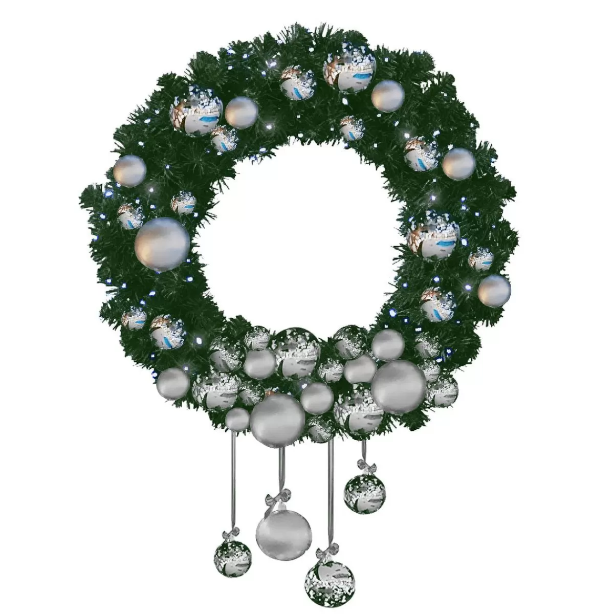 DecoWoerner Luvi Wreath With Baubles And LED Cold 120 Cm Ø