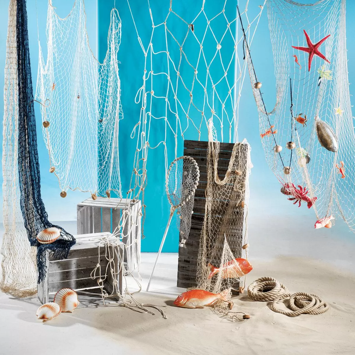 DecoWoerner Maritime Fishing Net With Sea Animals