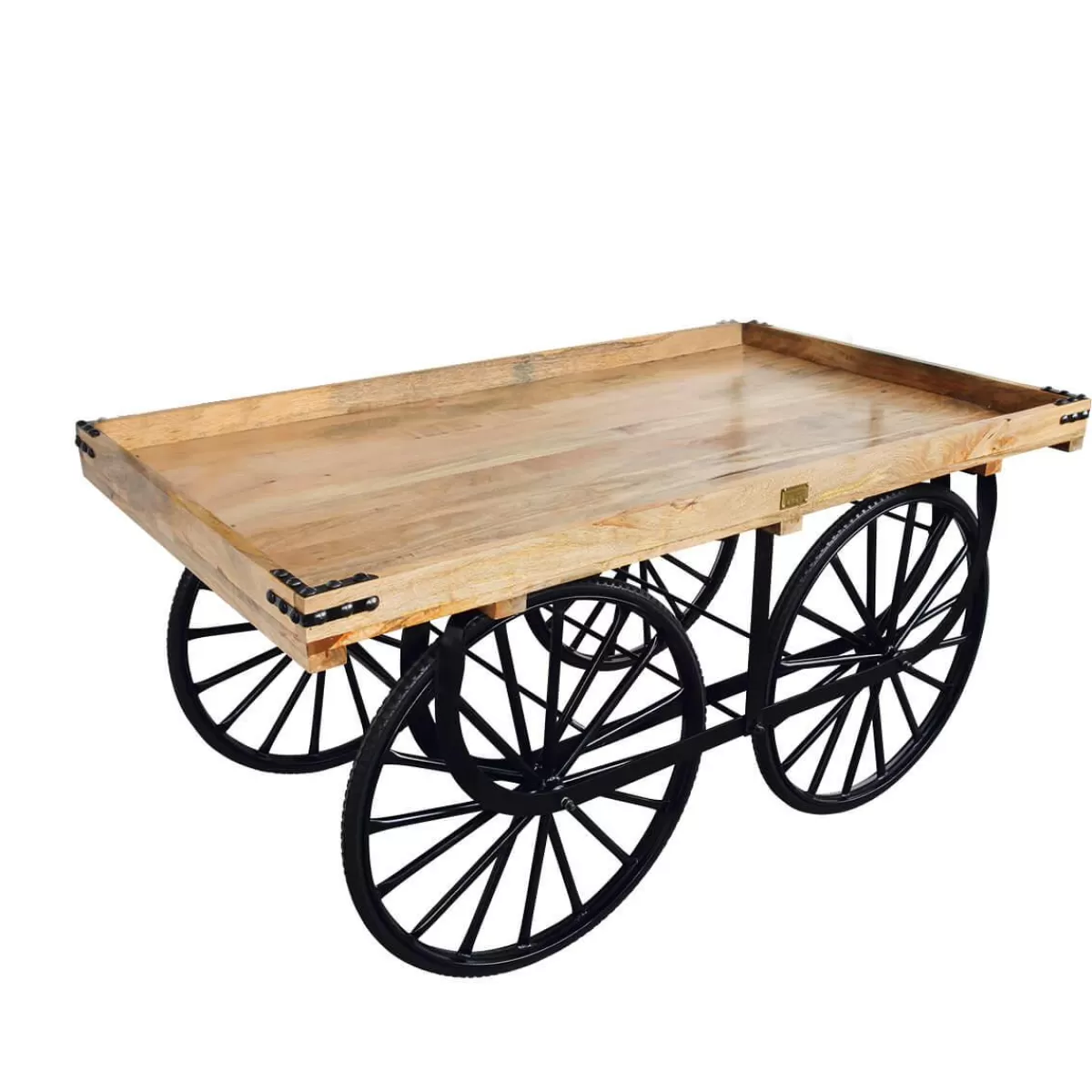 DecoWoerner Market Trolley With Base And Wooden Top In Mango Wood