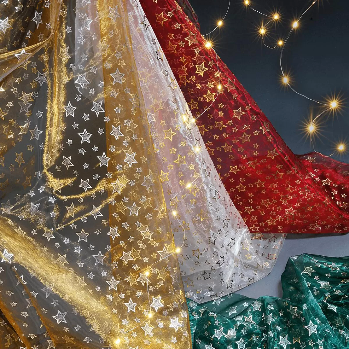 DecoWoerner Organza Fabric "Small Stars" Width 145 Cm