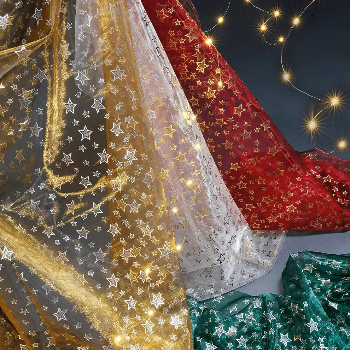 DecoWoerner Organza Fabric "Small Stars" Width 145 Cm