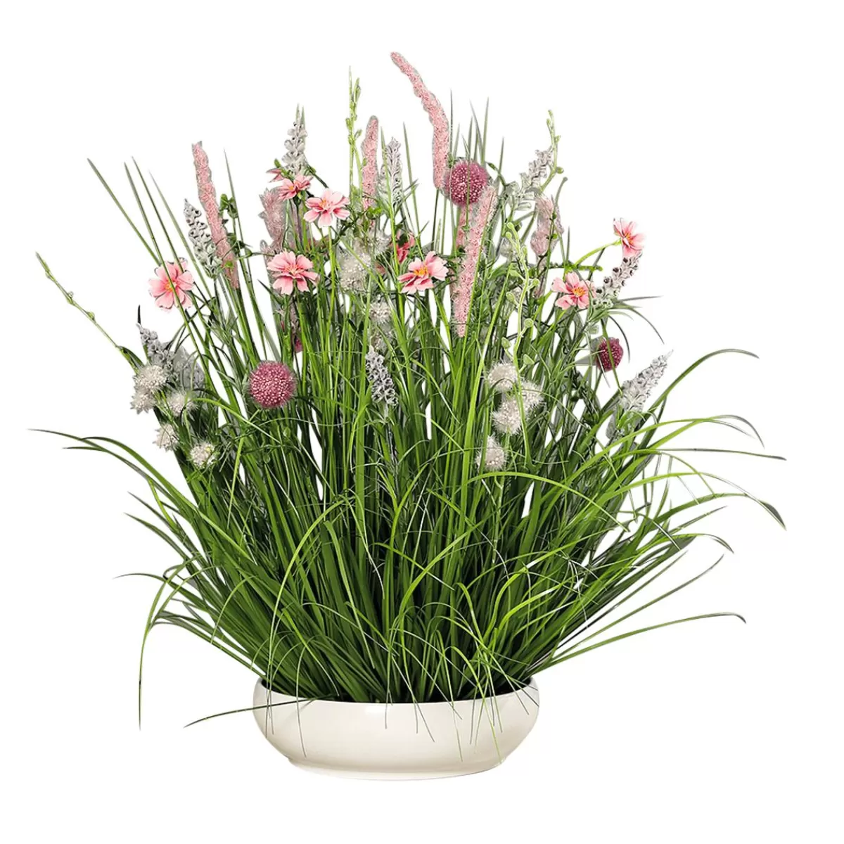 DecoWoerner Meadow Artificial Flower Arrangement In White Bowl 58 Cm