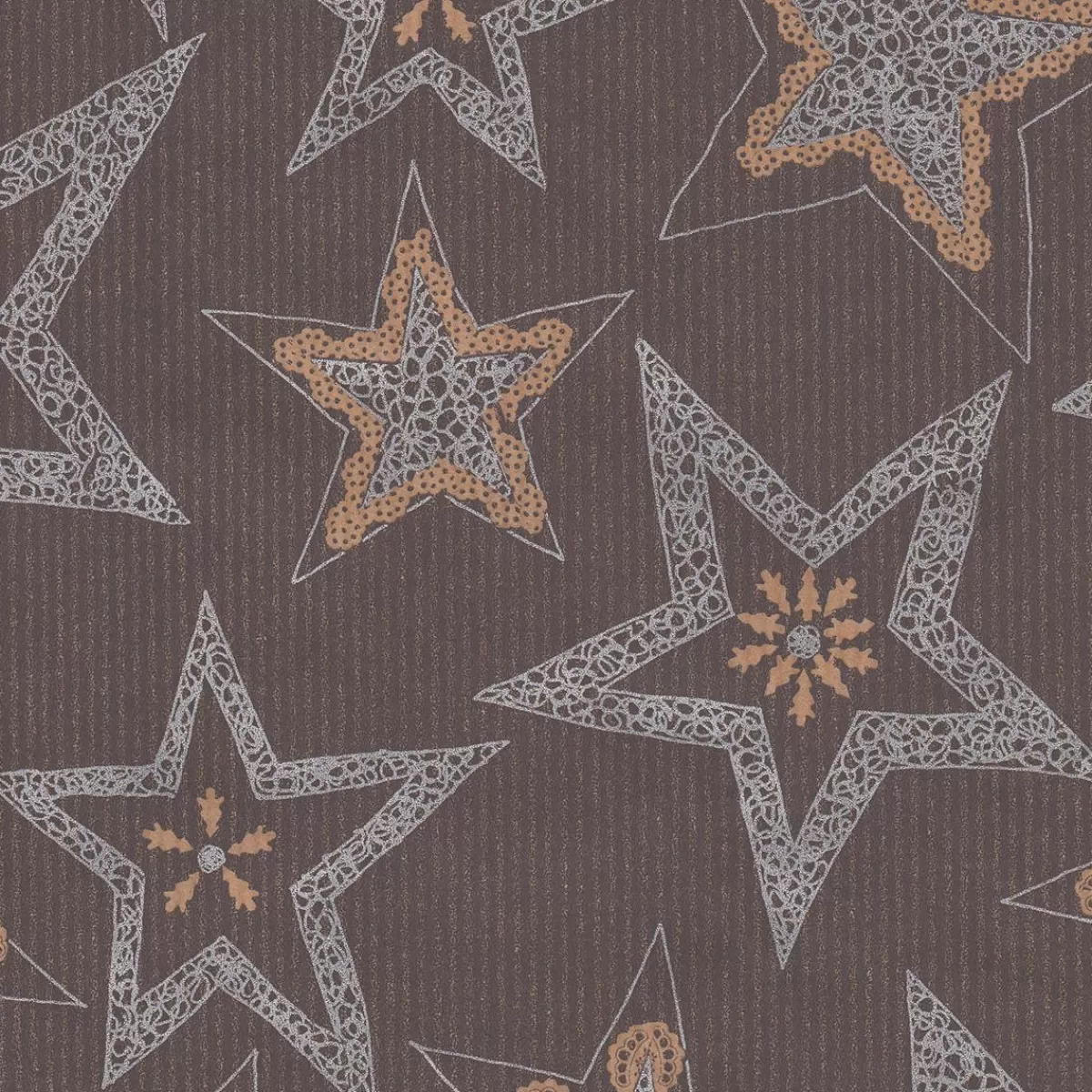 DecoWoerner Recycled Dark Kraft Paper With Silver Stars - 50m Wrapping Paper Roll