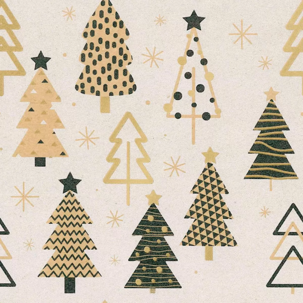 DecoWoerner Recycled Kraft Paper With Christmas Trees In Beige, Black & Gold - 50 M Wrapping Paper Roll