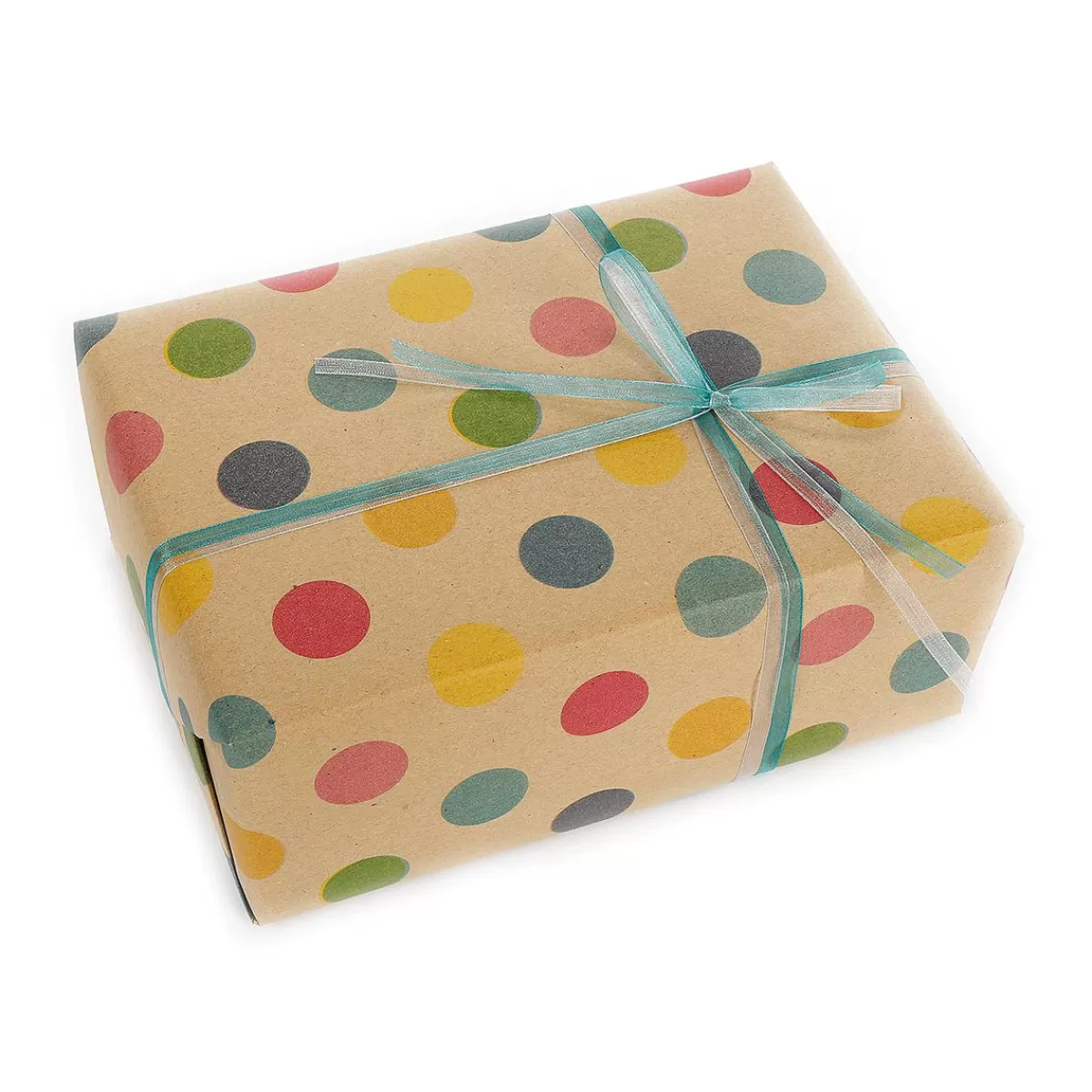 DecoWoerner Recycled Kraft Paper With Coloured Dots - 50 M Gift Wrapping Paper Roll