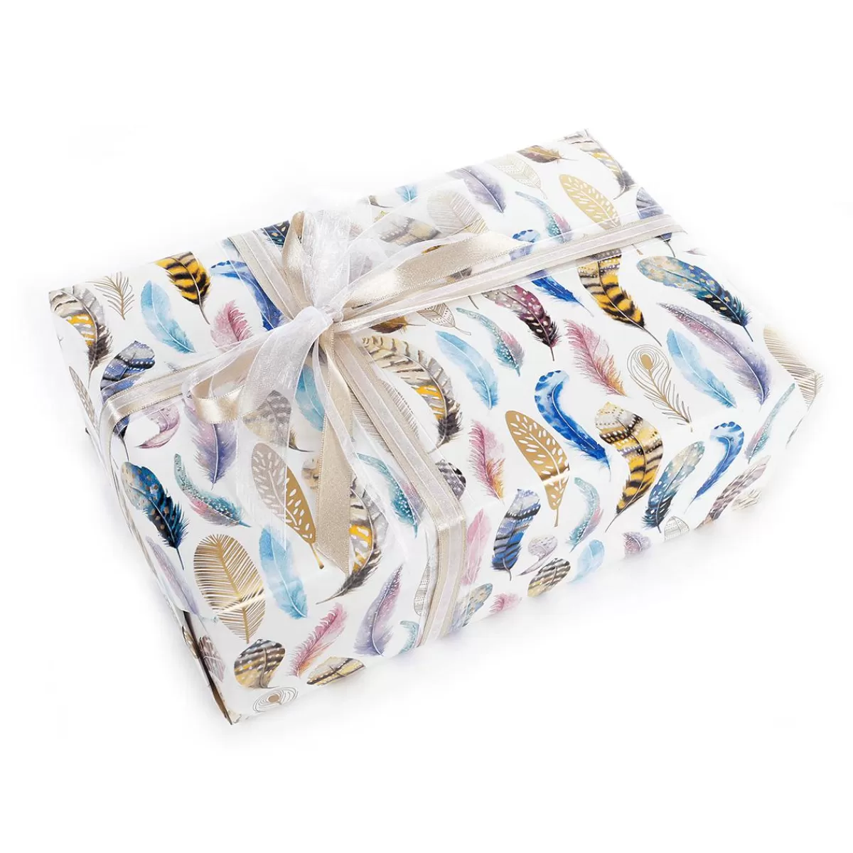 DecoWoerner Recycled Kraft Paper With Colourful Feathers - Sustainable Gift Wrapping Paper Roll 50 M