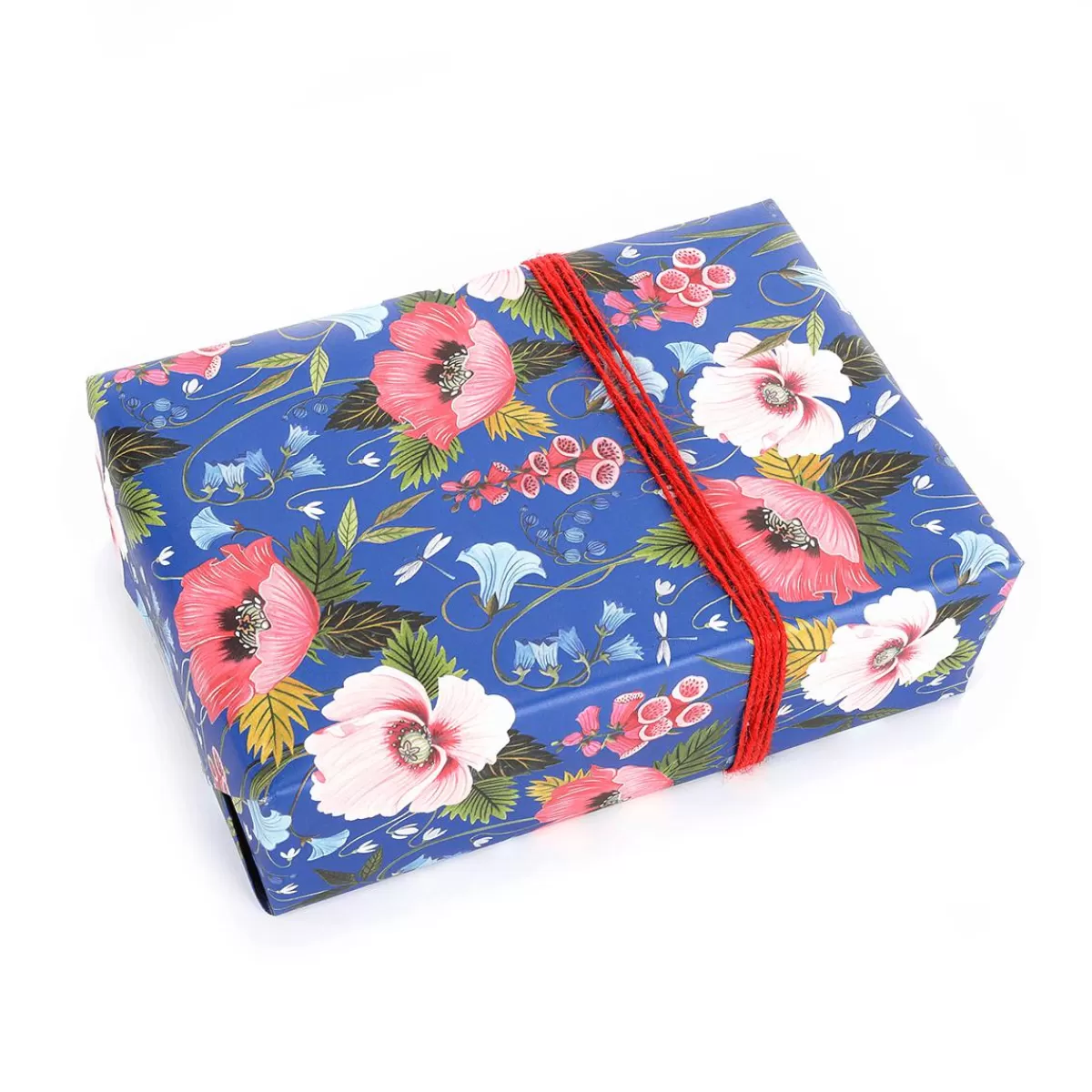 DecoWoerner Recycled Kraft Paper With Flowers And Dragonflies - Sustainable Gift Wrapping Paper Roll 50 M