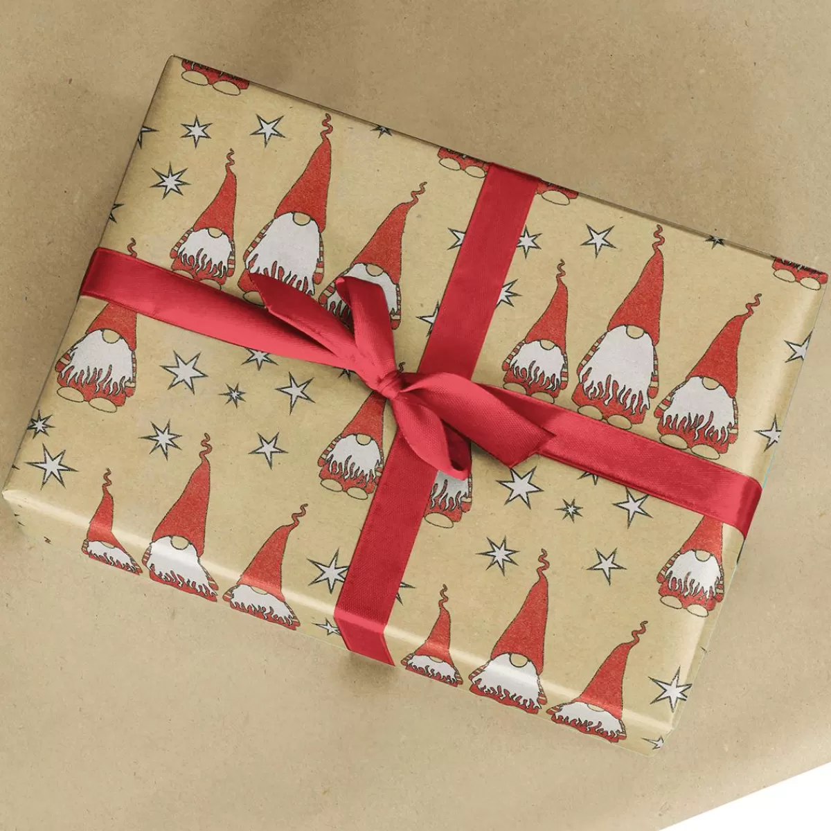 DecoWoerner Recycled Kraft Paper With Red Secret Santa & White Stars - 50 M Wrapping Paper Roll