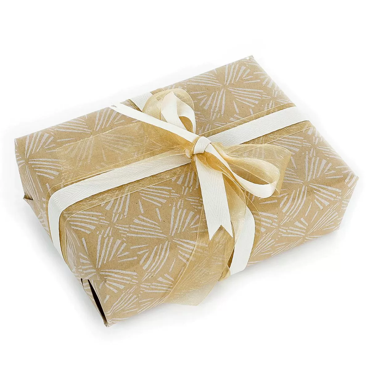 DecoWoerner Recycled Kraft Paper With White Geometric Patterns - 50 M Wrapping Paper Roll