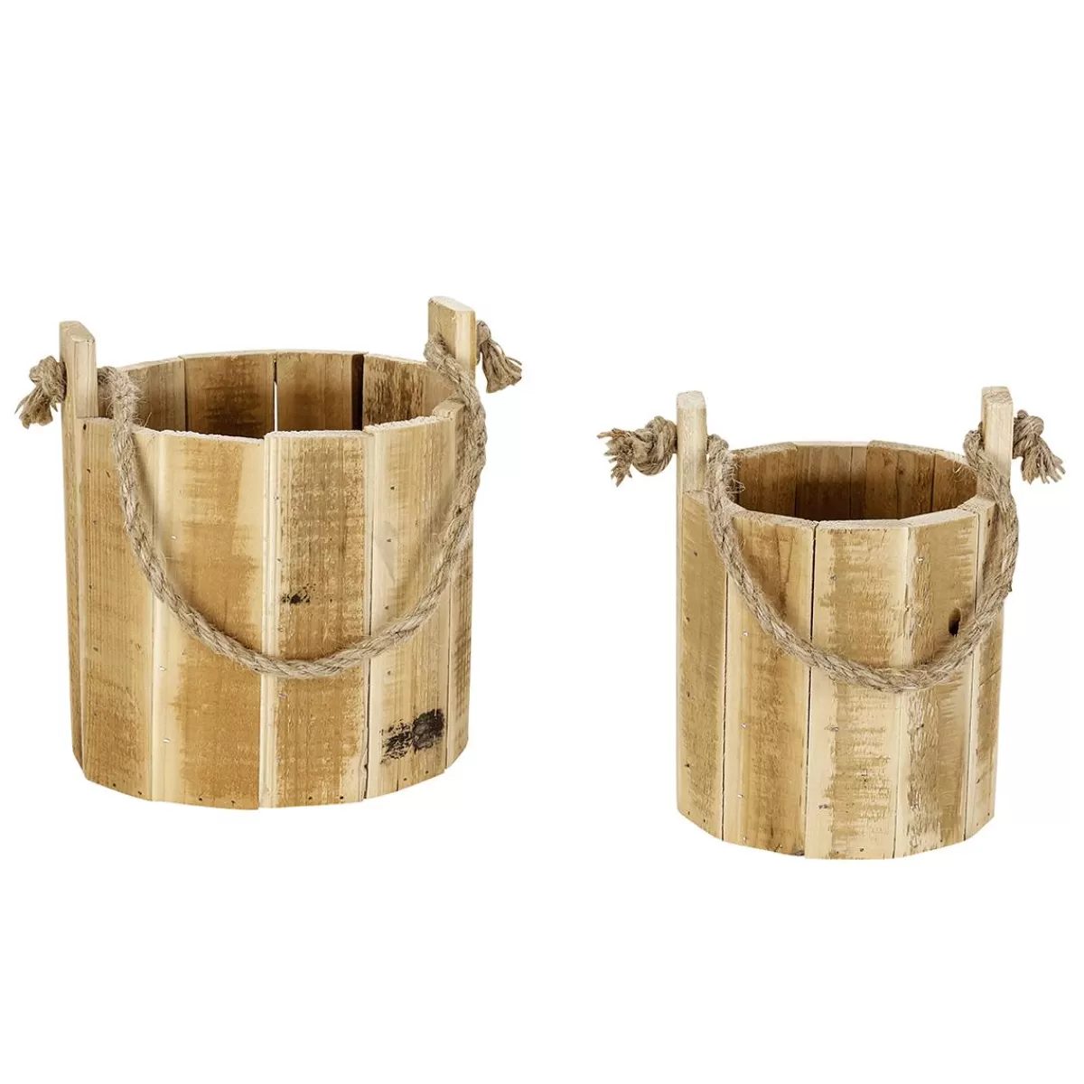 DecoWoerner Rustic Wooden Bucket In Set Of 2 21 Cm