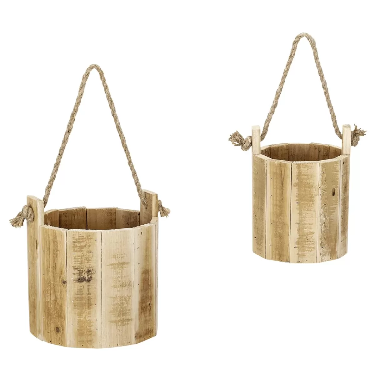 DecoWoerner Rustic Wooden Bucket In Set Of 2 21 Cm