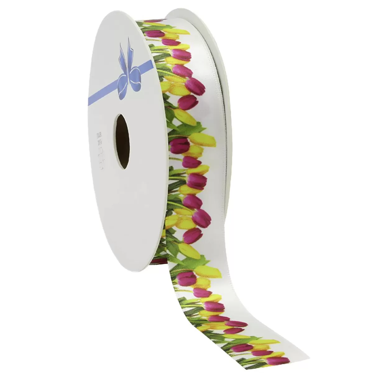 DecoWoerner Satin Ribbon Gift Ribbon With Tulips Motif, 23 Mm, 20 M