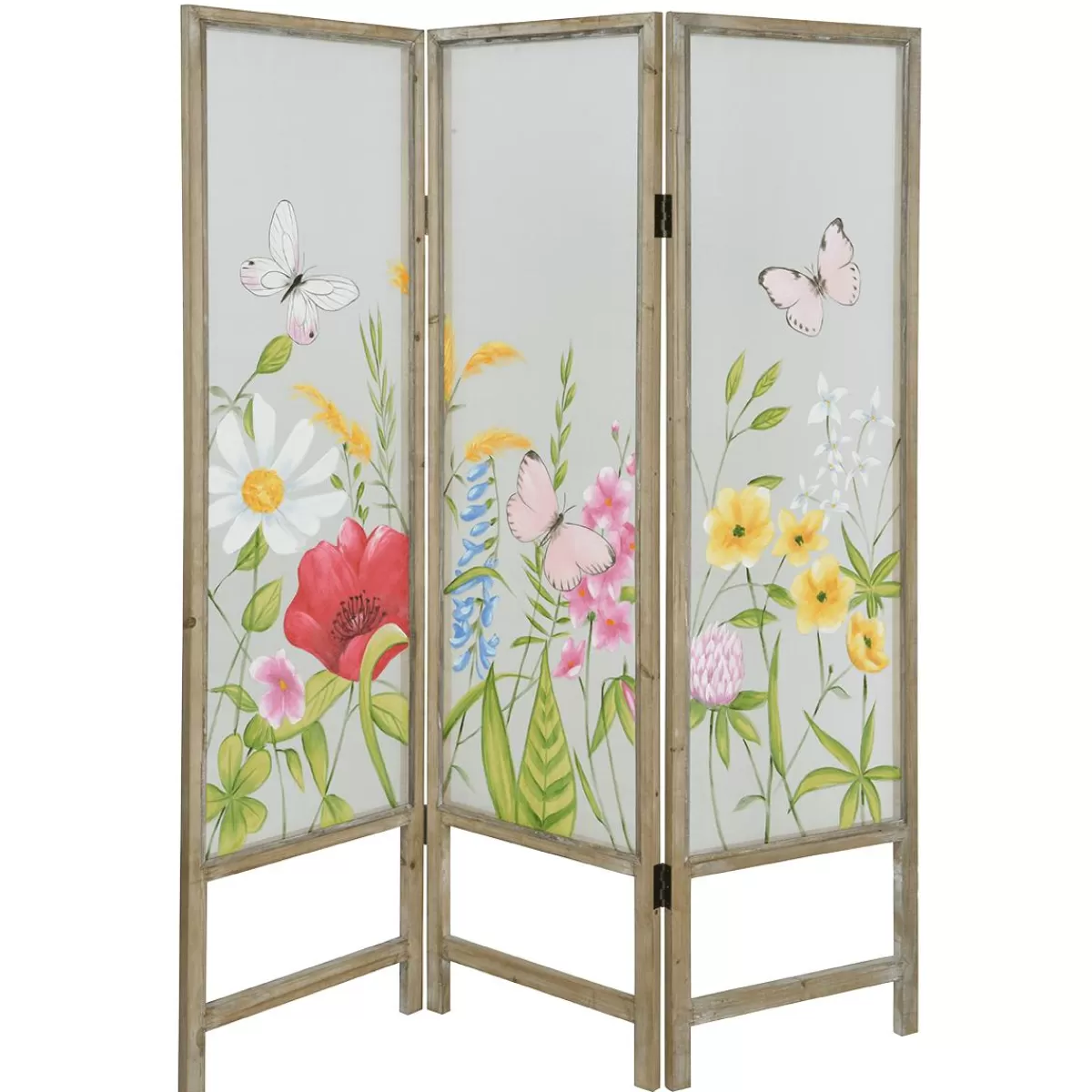 DecoWoerner Screen Made Of Wood And Chiffon Canvas, 180 Cm High