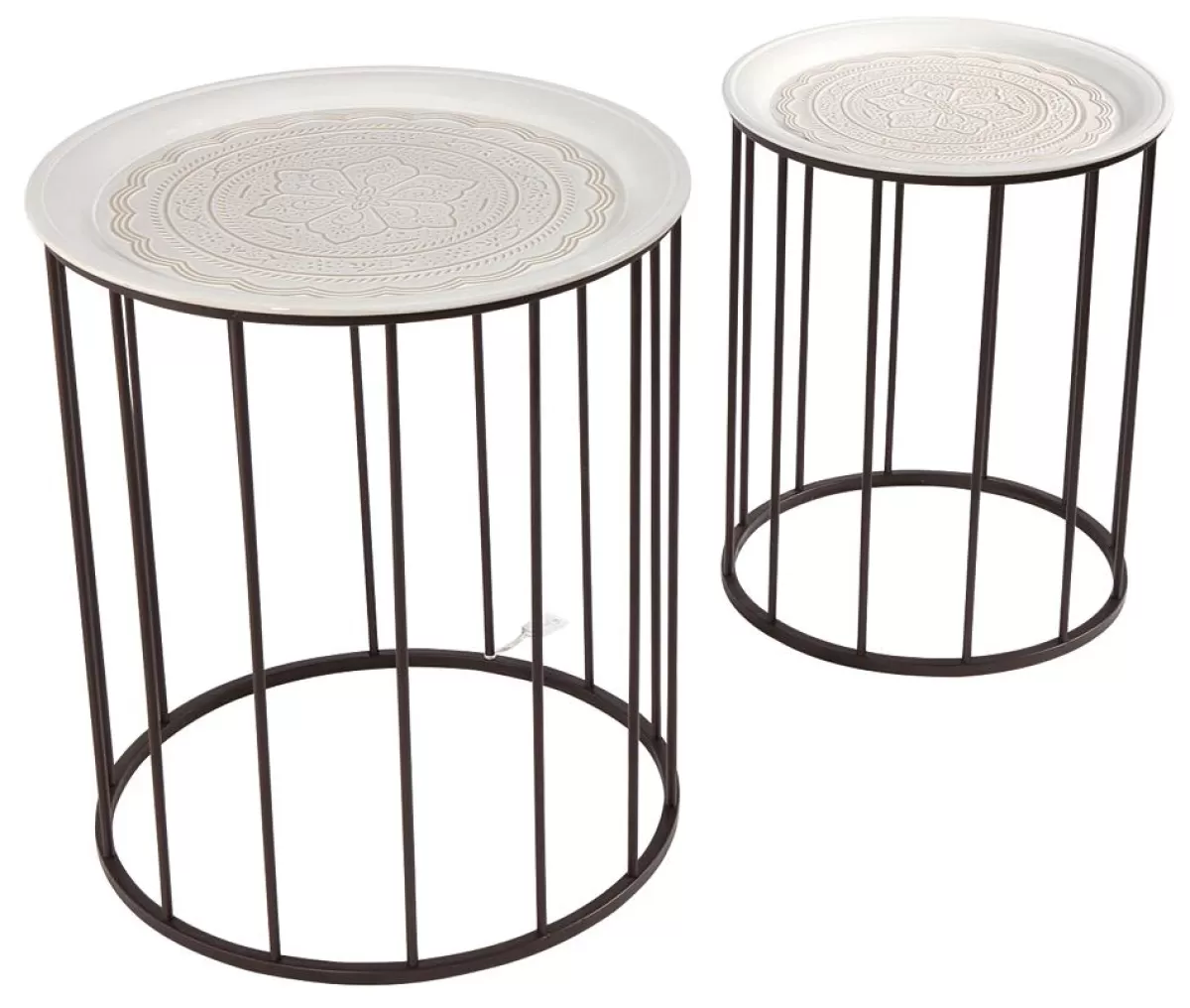 DecoWoerner Side Table Set White Round Metal