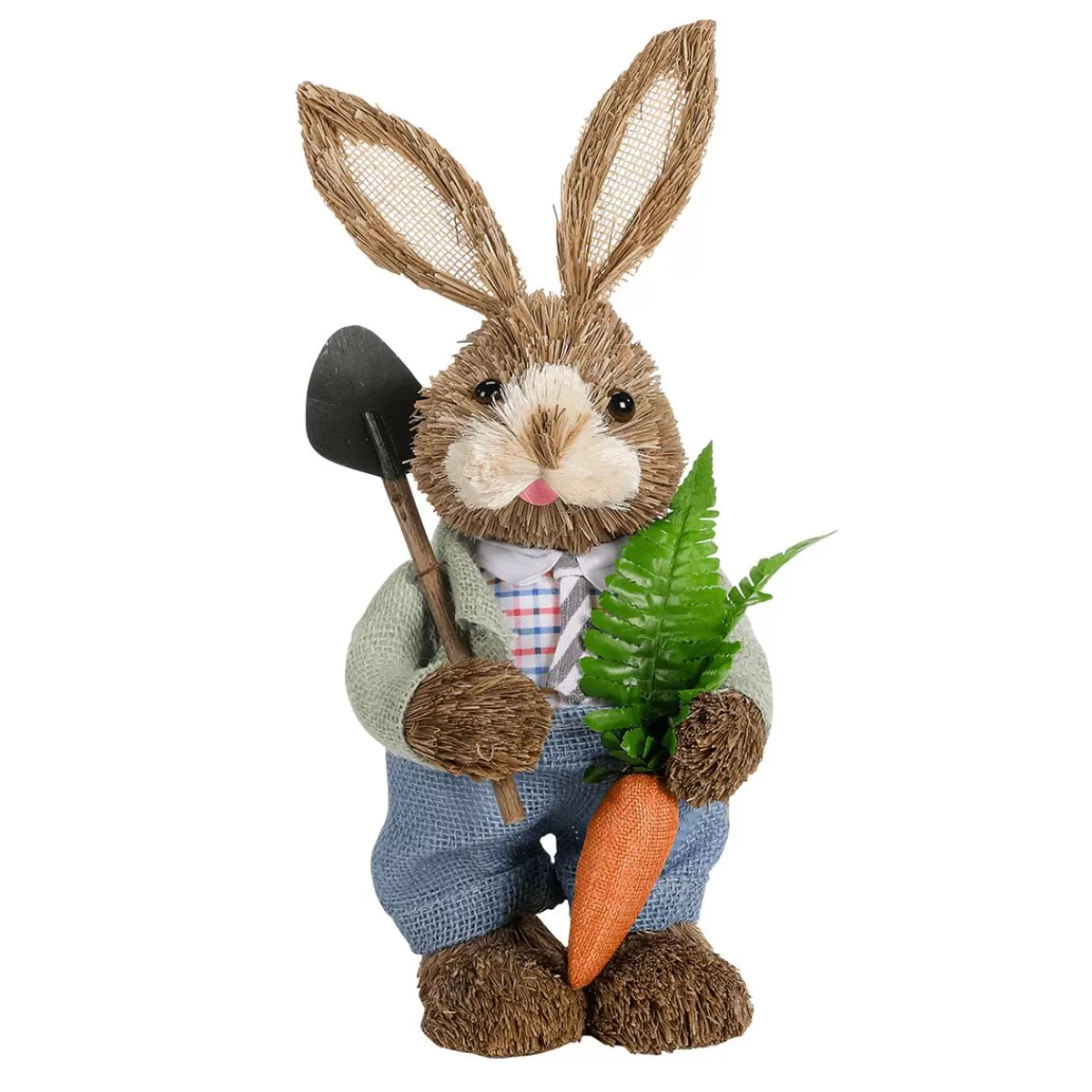 DecoWoerner Sisal Easter Bunny Dressed With Carrot And Shovel 37 Cm