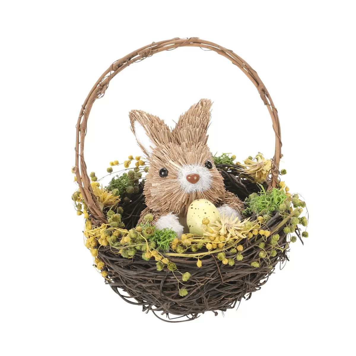 DecoWoerner Sisal Easter Bunny In Basket With Easter Egg, 15 Cm