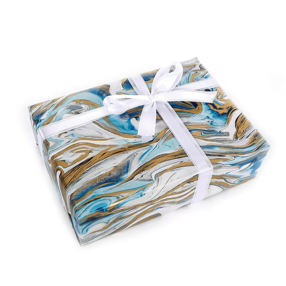 DecoWoerner Sustainable Marbled Wrapping Paper In Blue & Gold - 50 M Wrapping Paper Roll