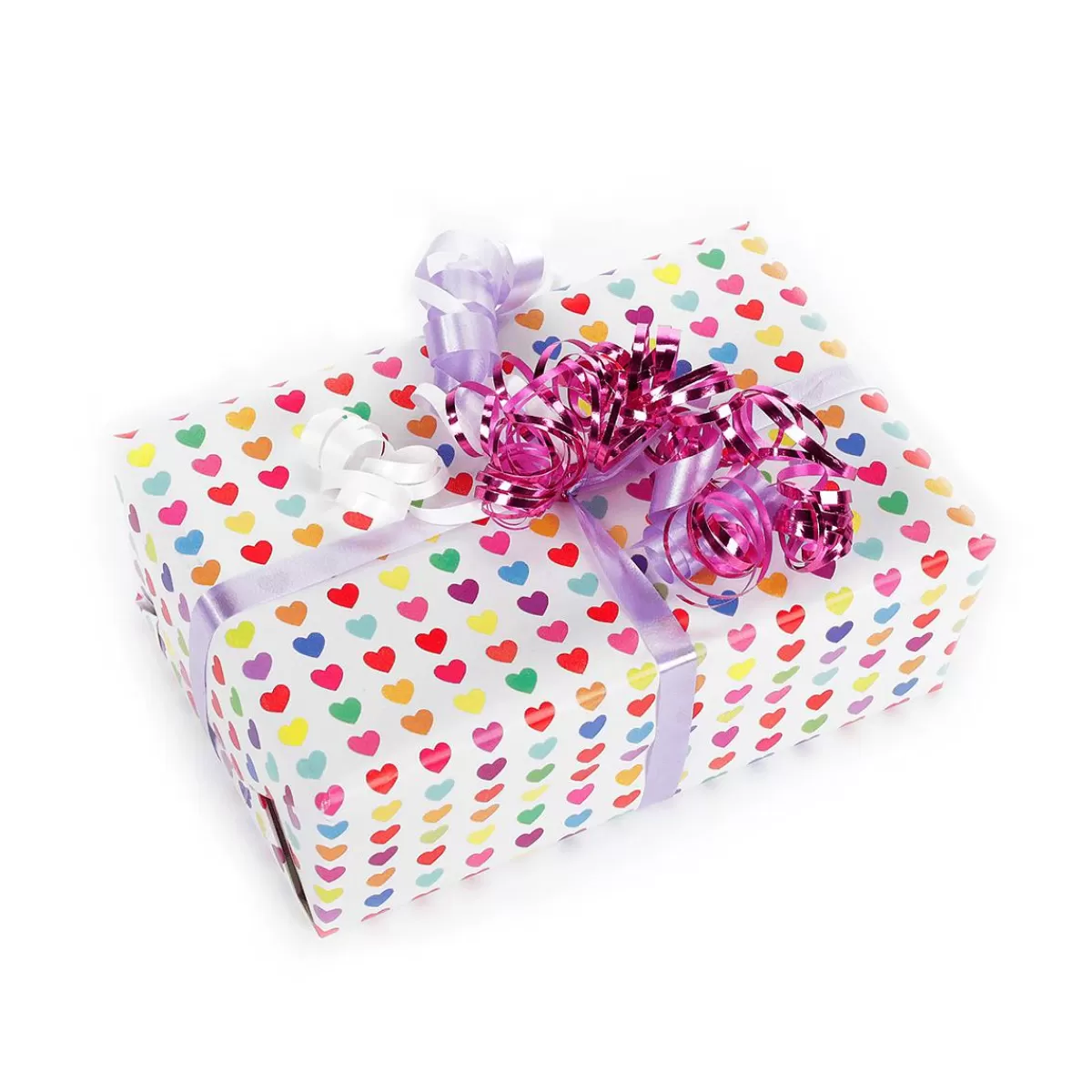 DecoWoerner Sustainable White Wrapping Paper With Colourful Hearts - 50 M Wrapping Paper Roll