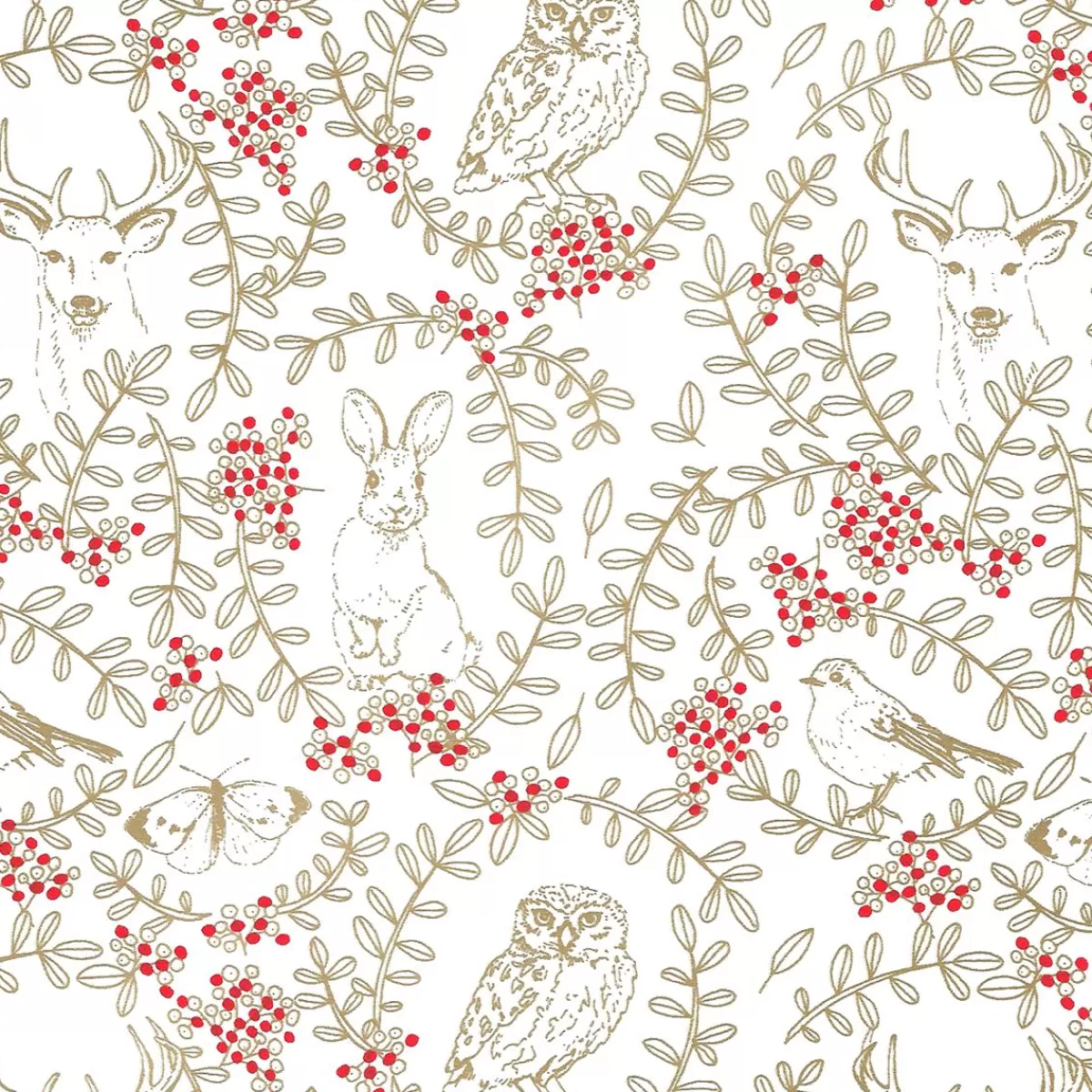 DecoWoerner Sustainable Wrapping Paper With Forest Animals, Vines And Red Berries - 50 M Wrapping Paper Roll