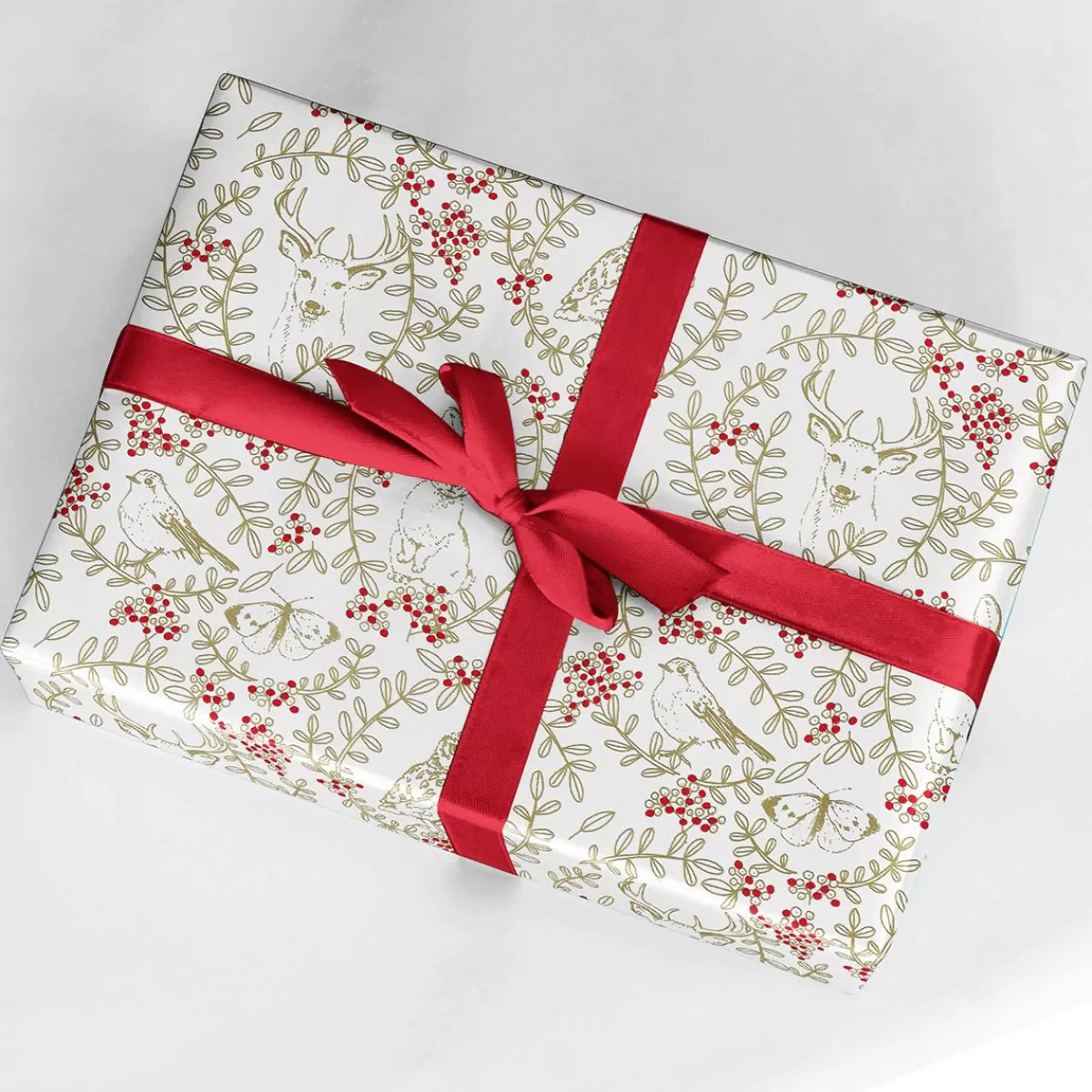 DecoWoerner Sustainable Wrapping Paper With Forest Animals, Vines And Red Berries - 50 M Wrapping Paper Roll