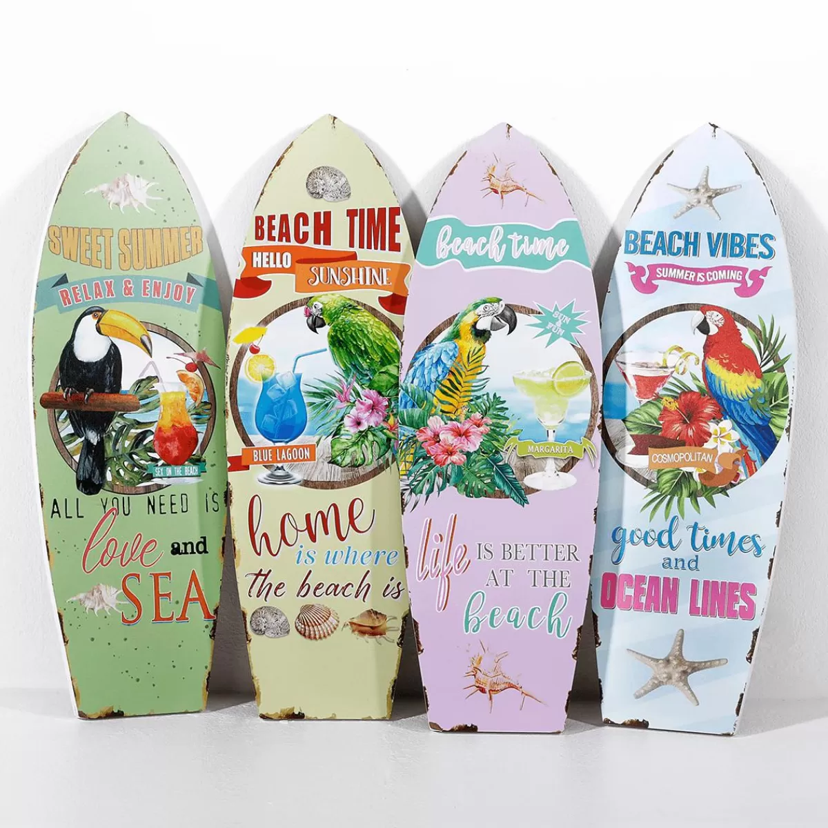 DecoWoerner Wall Decoration Retro Surfboards 4 Pieces, Pastel, 60 X 20 X 2 Cm