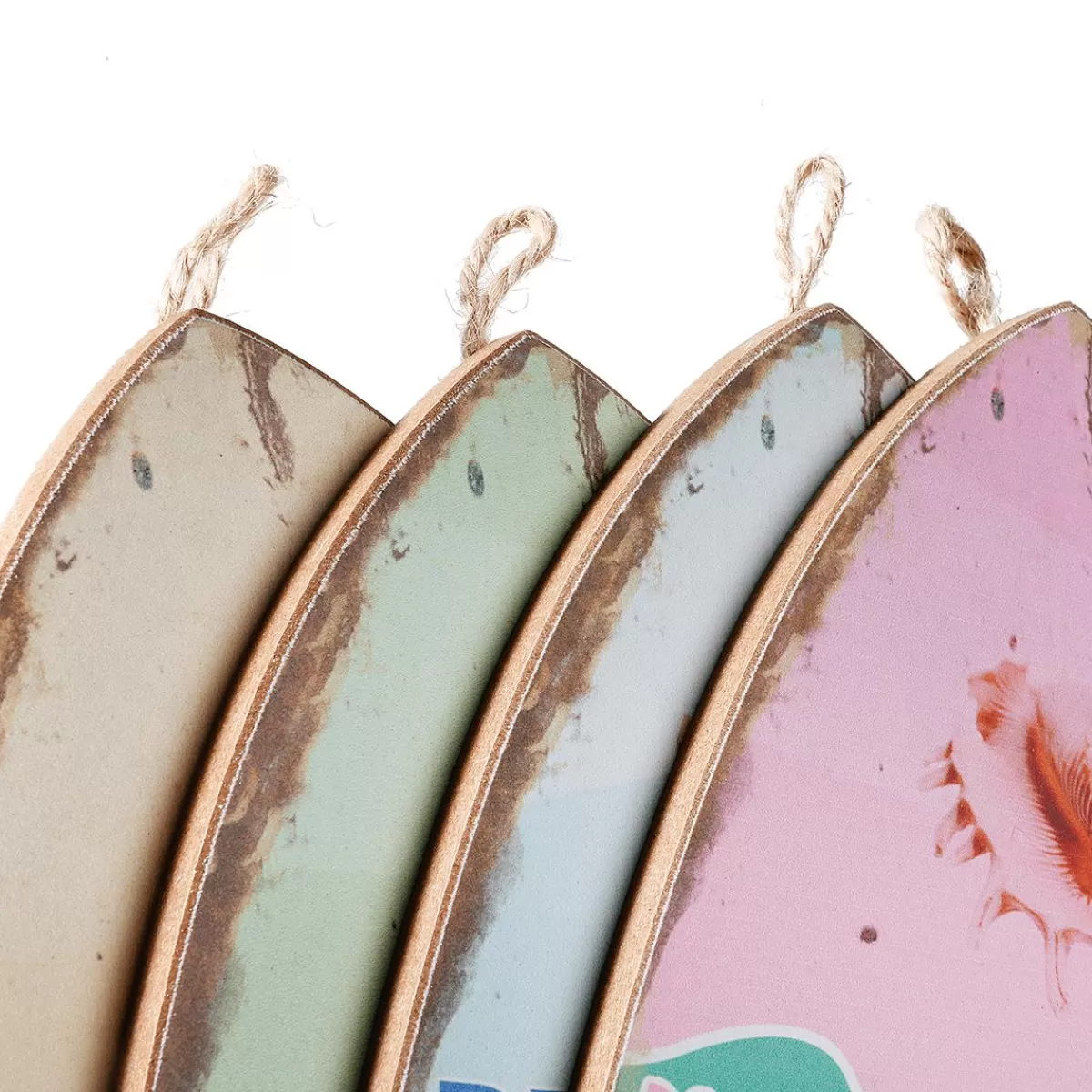 DecoWoerner Wall Decoration Retro Surfboards 4 Pieces, Pastel, 60 X 20 X 2 Cm